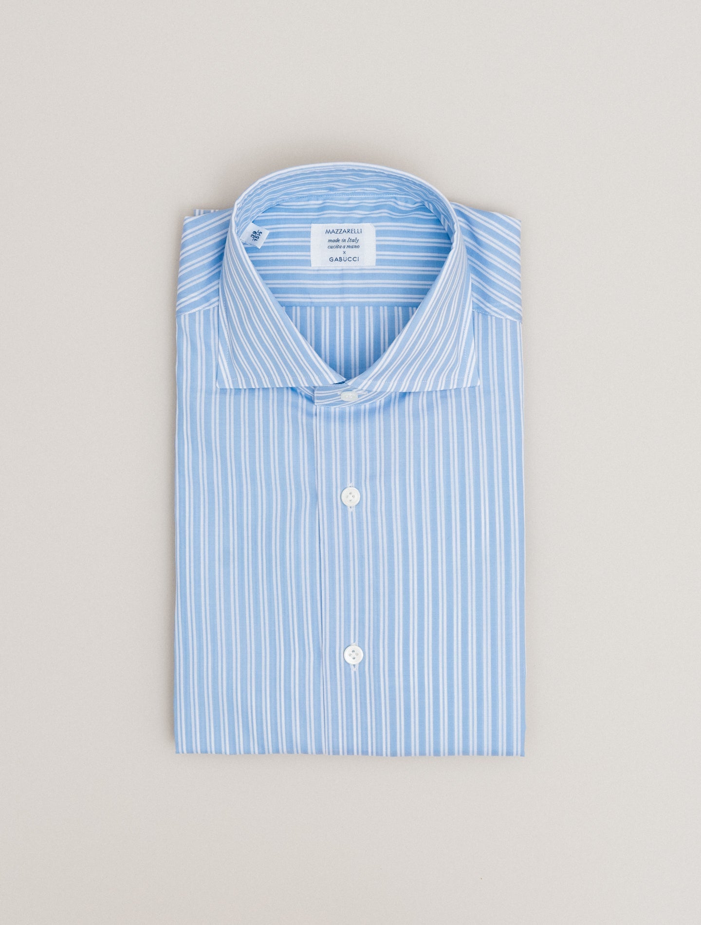 Cotton Reversed Striped Cut Away Shirt Light Blue Mazzarelli Shirts 38