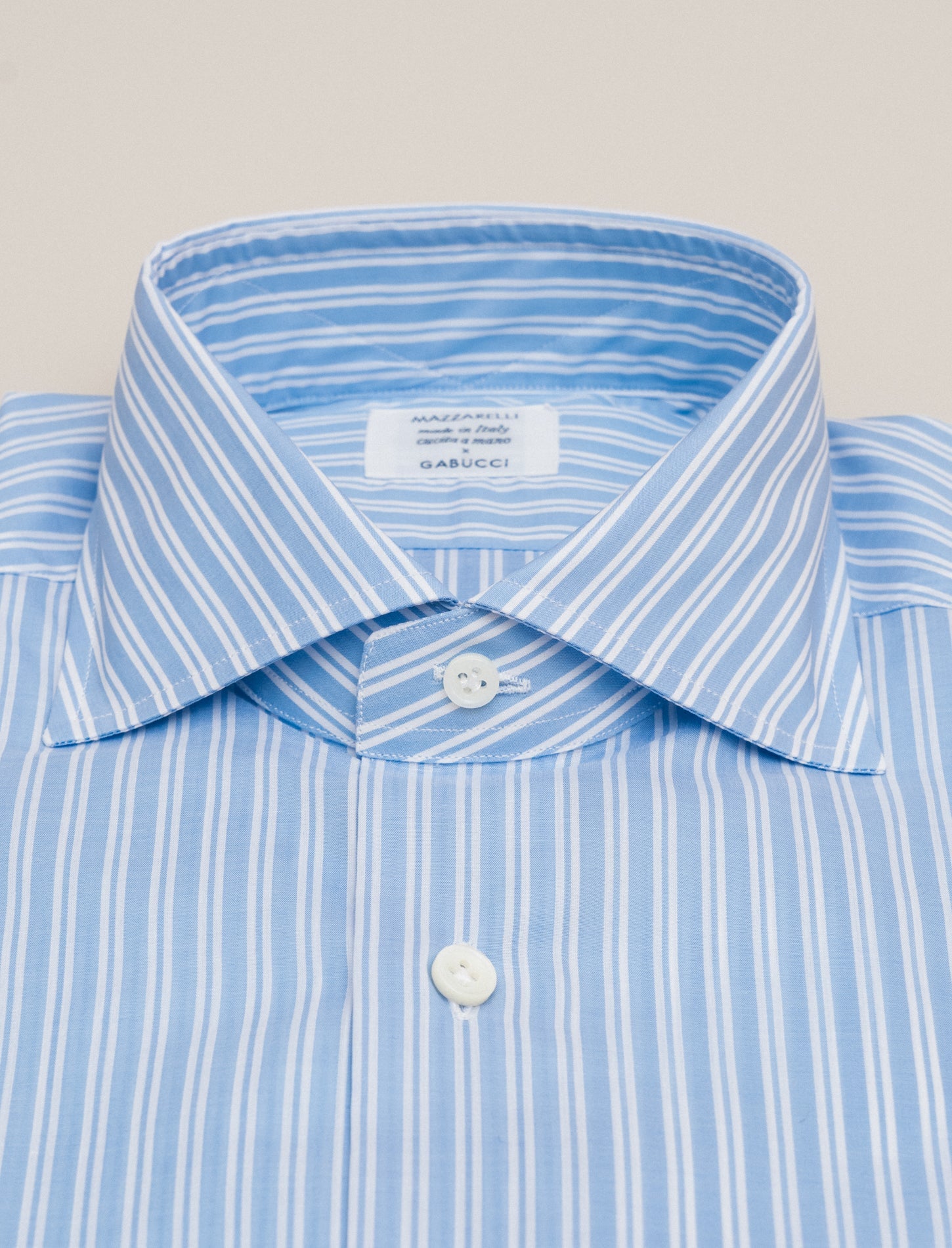 Cotton Reversed Striped Cut Away Shirt Light Blue Mazzarelli Shirts 38