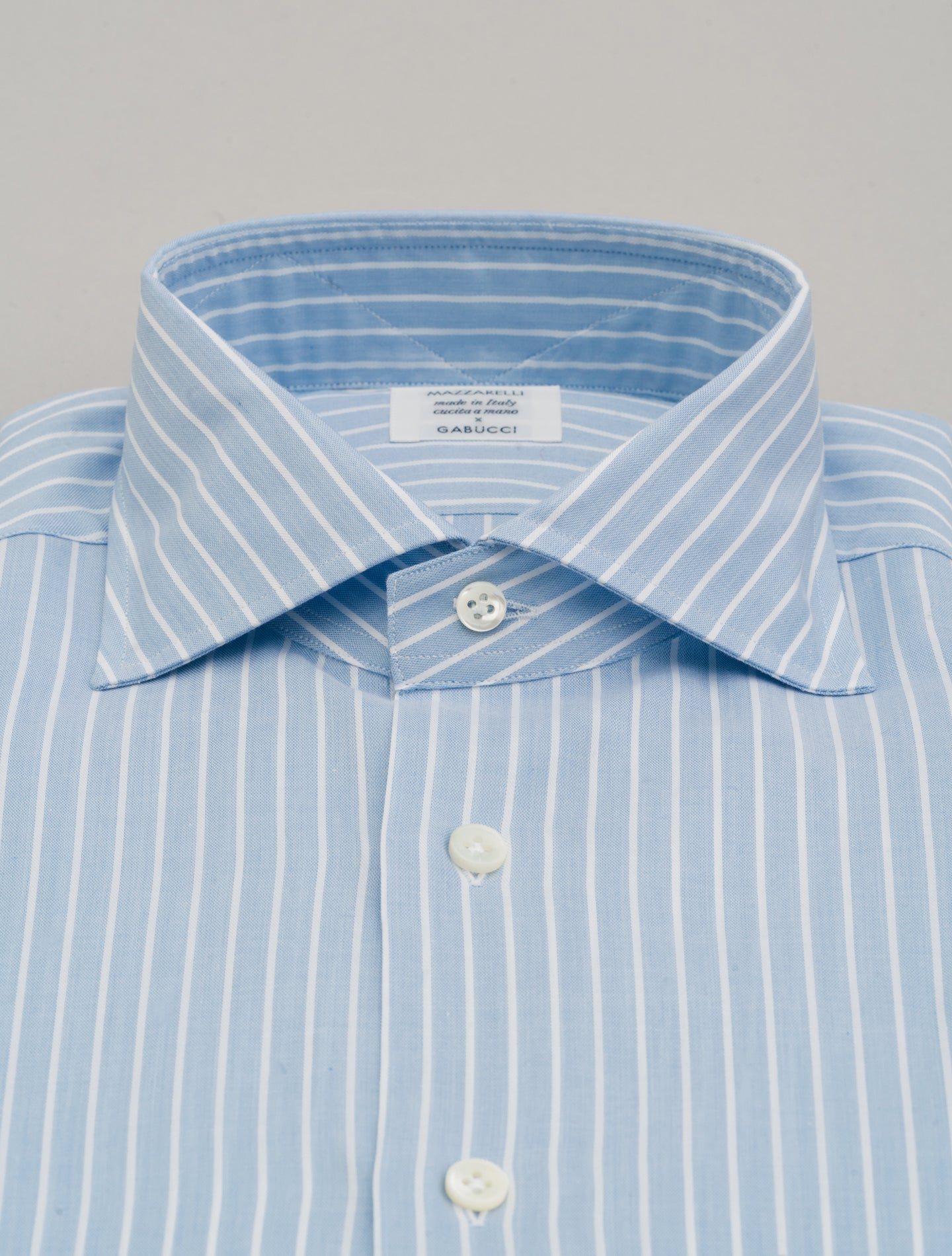 Cotton Reversed Striped Cut Away Shirt Light Blue Mazzarelli Shirts 38