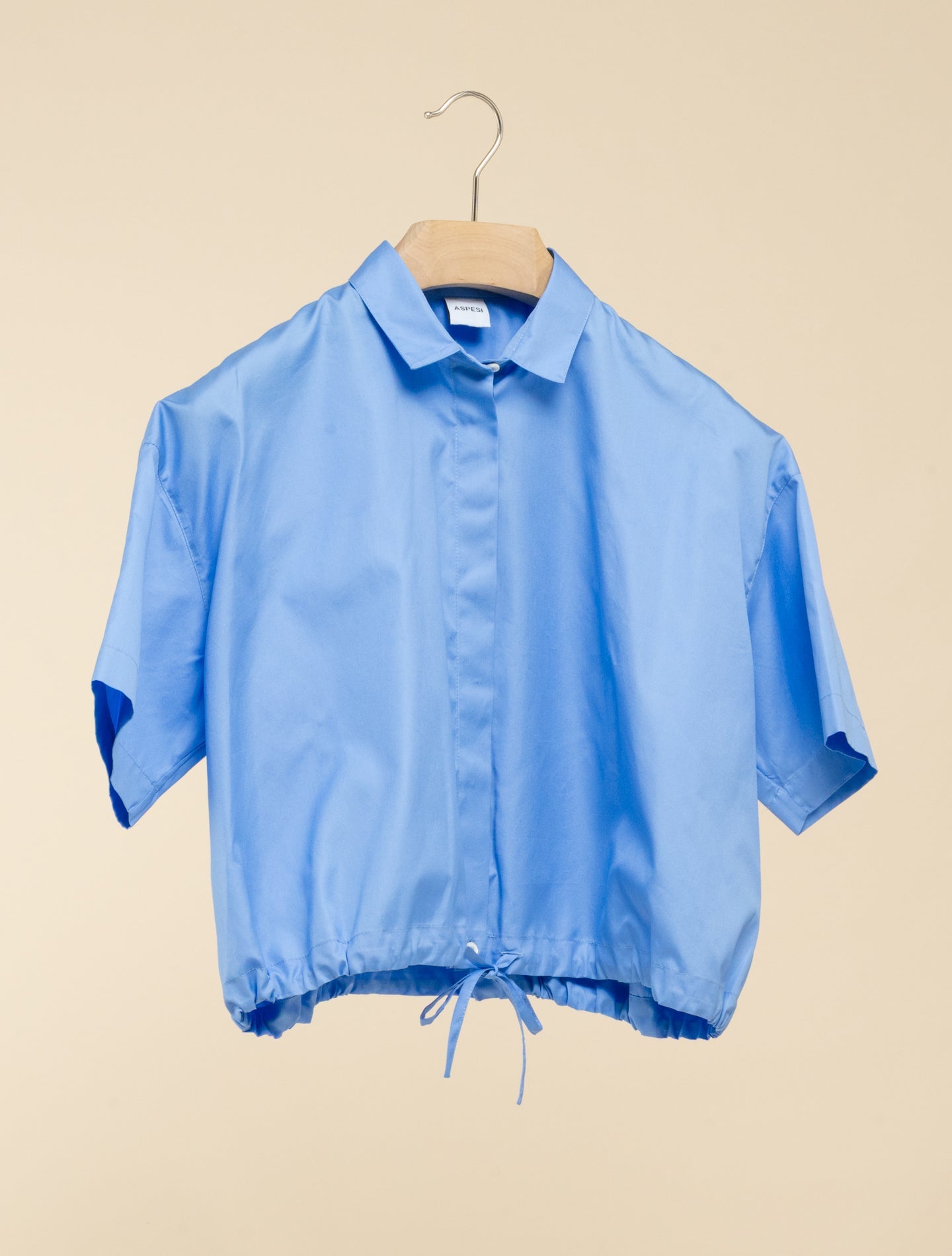 Cotton Short Sleeve Cropped Shirt Sky Blue Aspesi Shirts IT 38