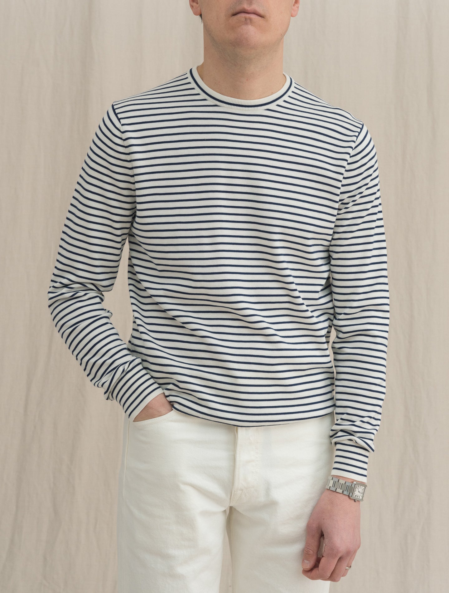 Cotton Silk Crewneck Blue Stripe Aspesi Knitwear 48
