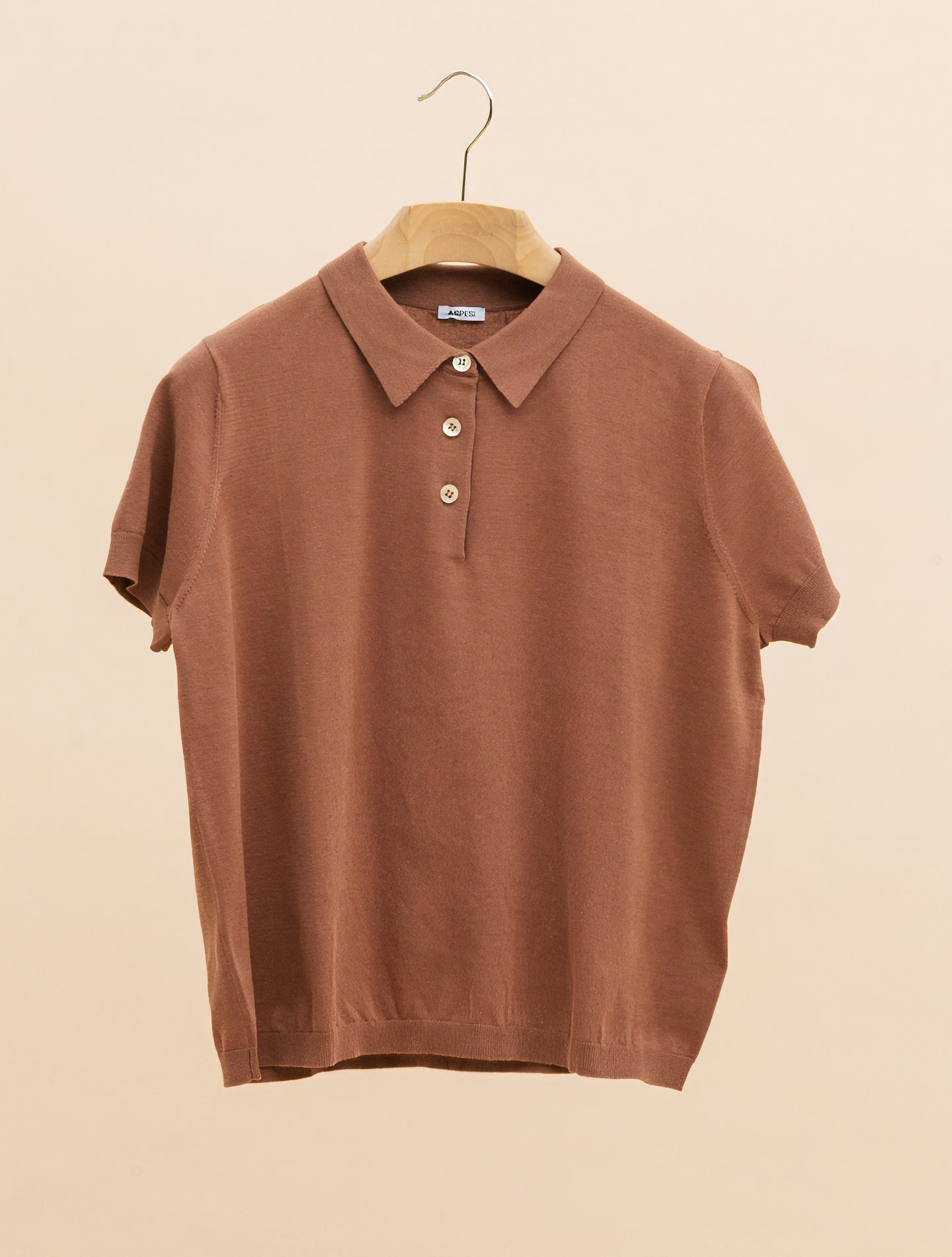 Cotton Silk Linen Polo Shirt Short Sleeve Tabacco Aspesi Polo shirts IT 38