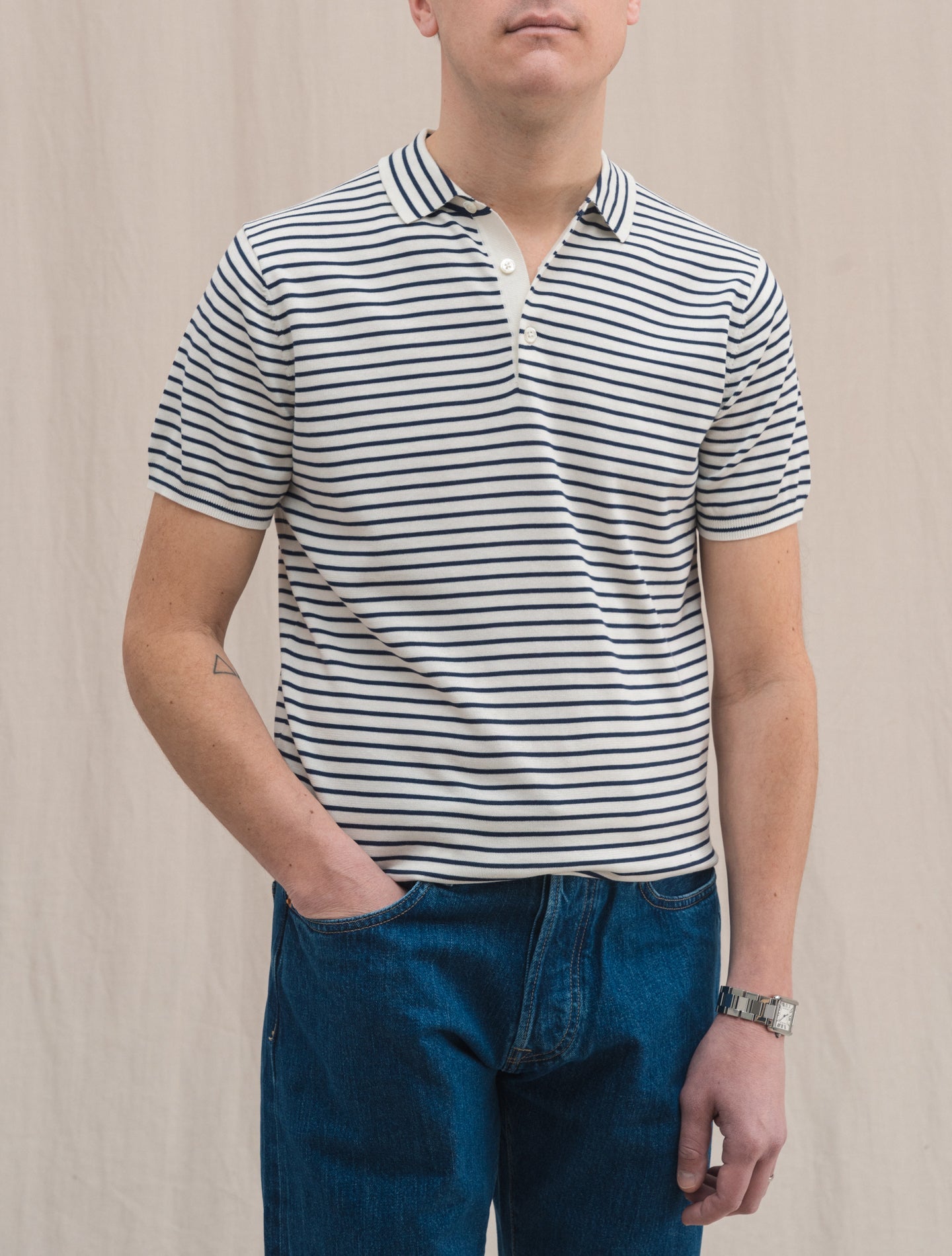 Cotton Silk Polo Shirt Short Sleeve Navy Striped Aspesi Polo shirts 48