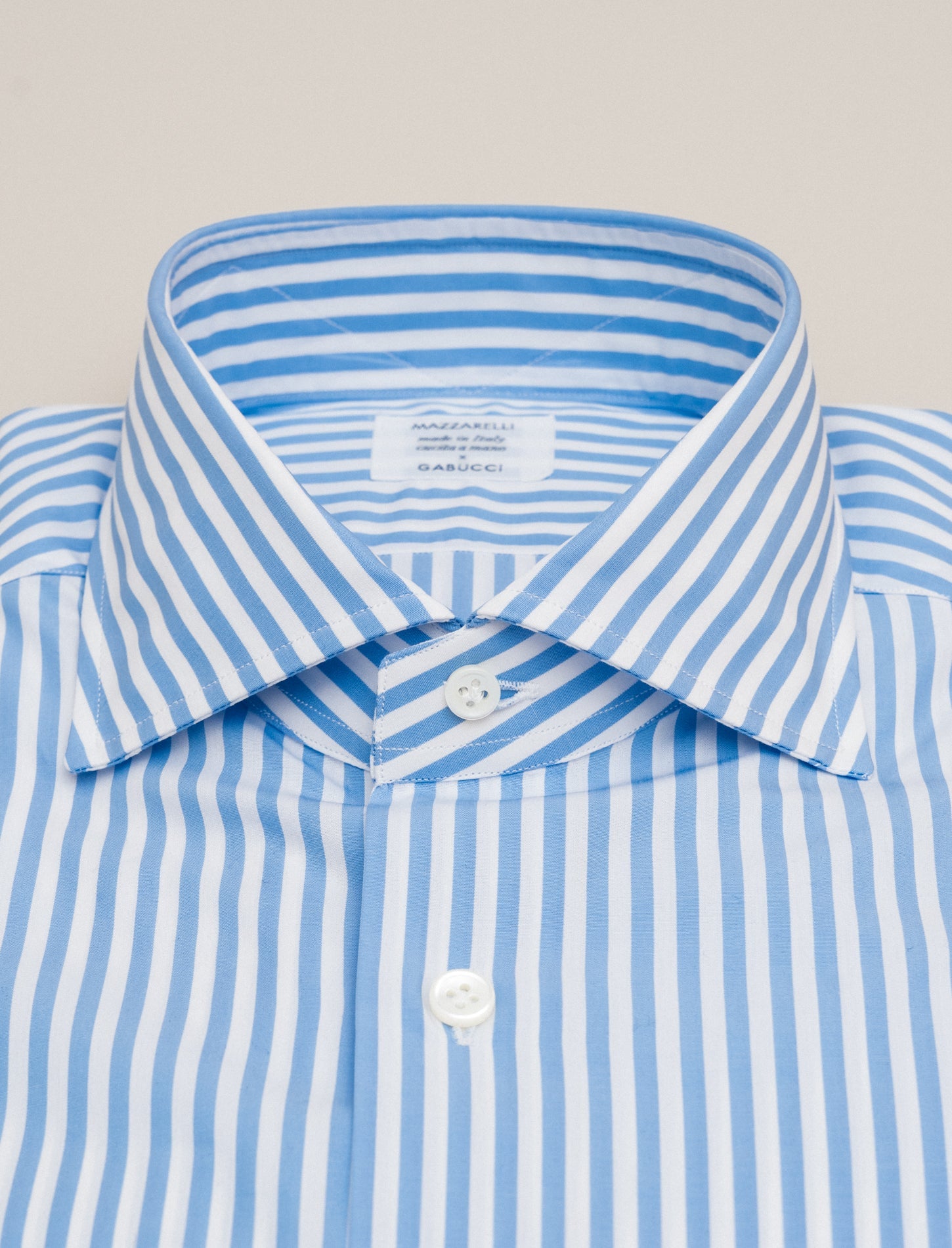 Cotton Striped Cut Away Shirt Light Blue Mazzarelli Shirts 38