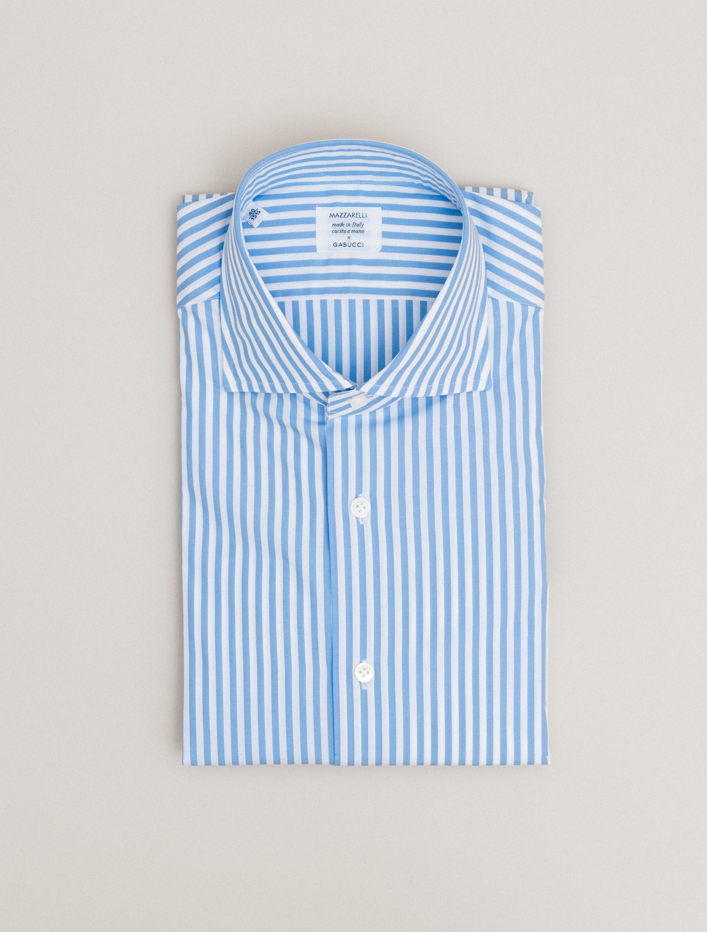 Cotton Striped Cut Away Shirt Light Blue Mazzarelli Shirts 38