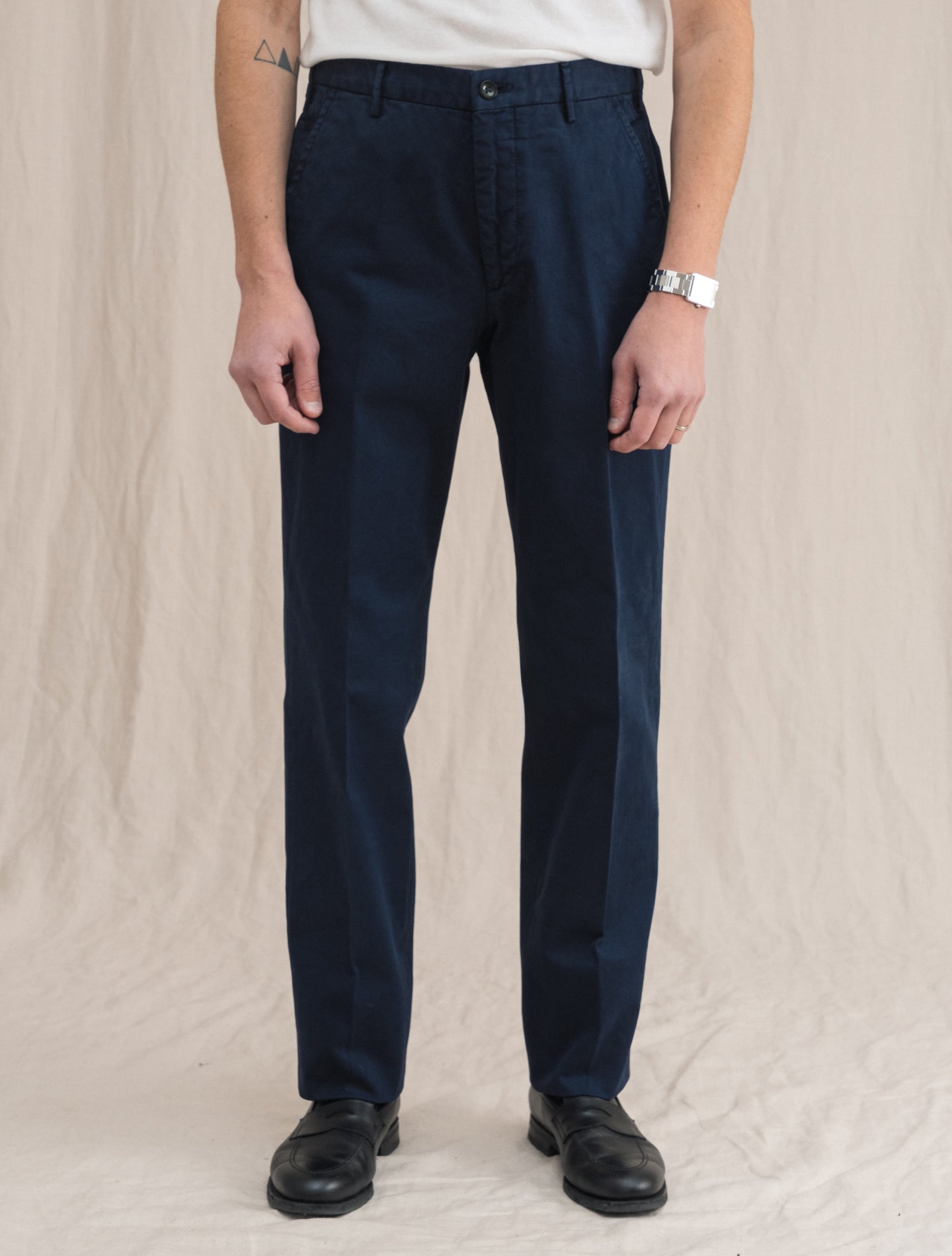 Cotton Twill Regular Trousers Navy | Gabucci