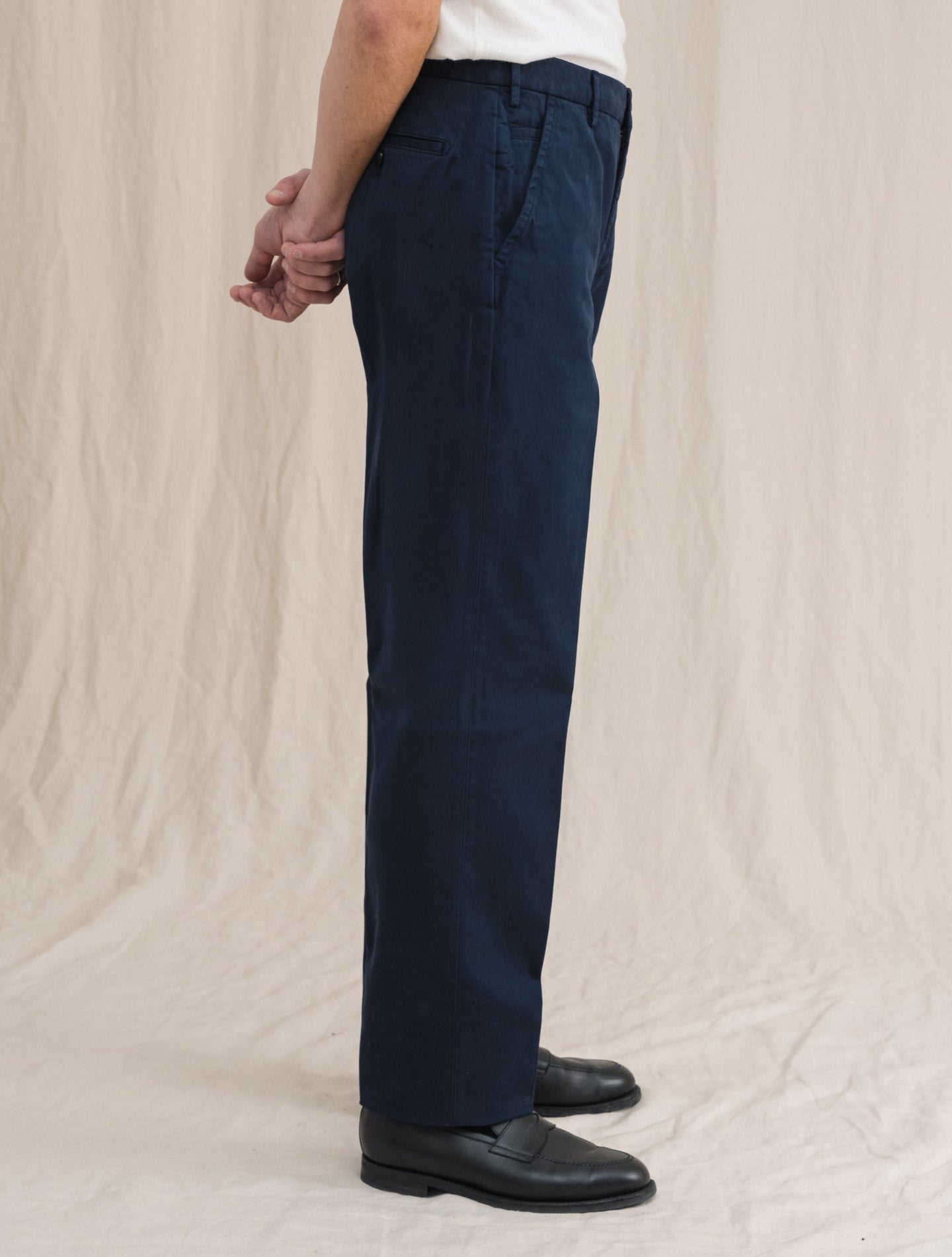 Cotton Twill Regular Trousers Navy | Gabucci