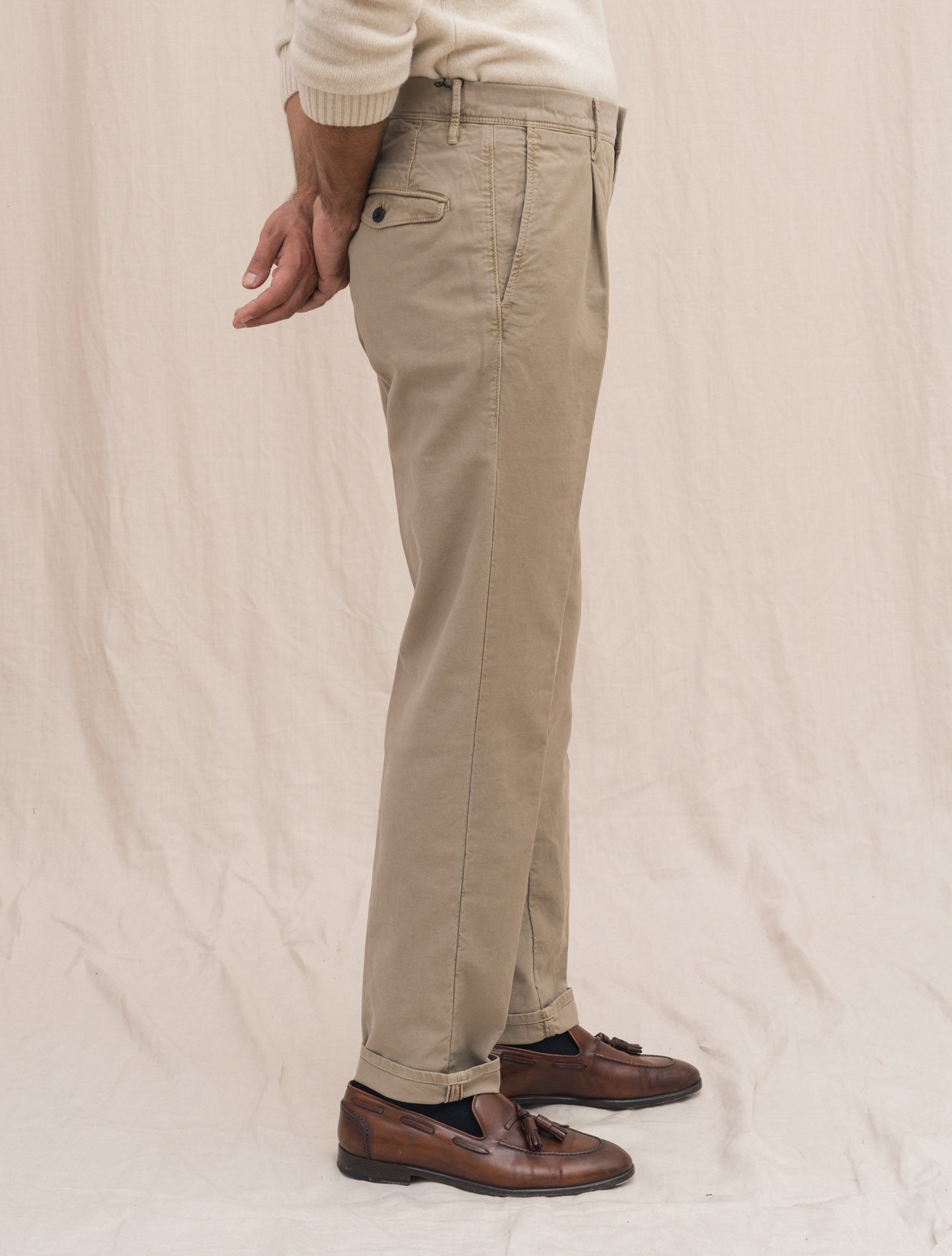 Cotton Twill Tapered Fit Slacks Beige Incotex Trousers 31