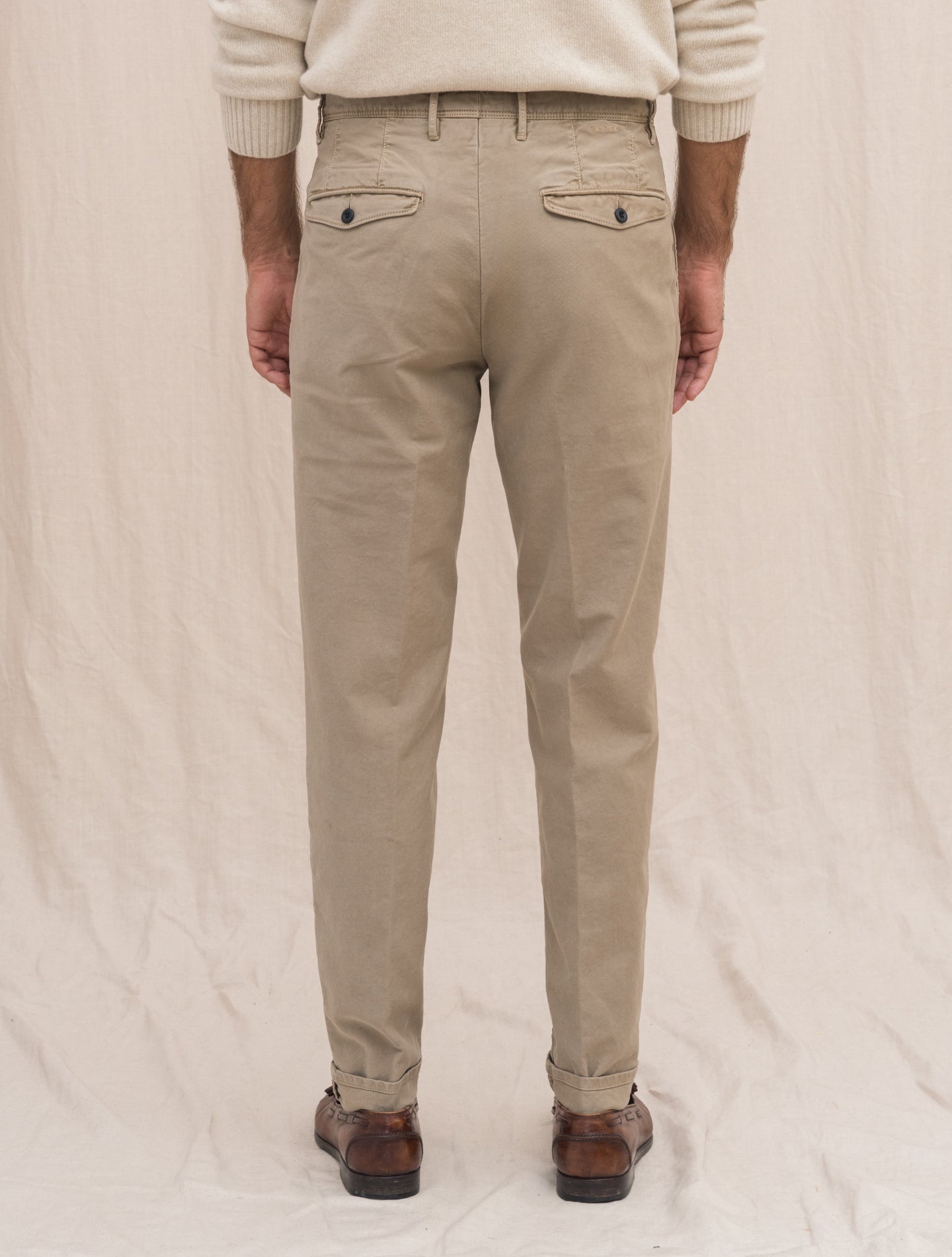 Cotton Twill Tapered Fit Slacks Beige Incotex Trousers 31