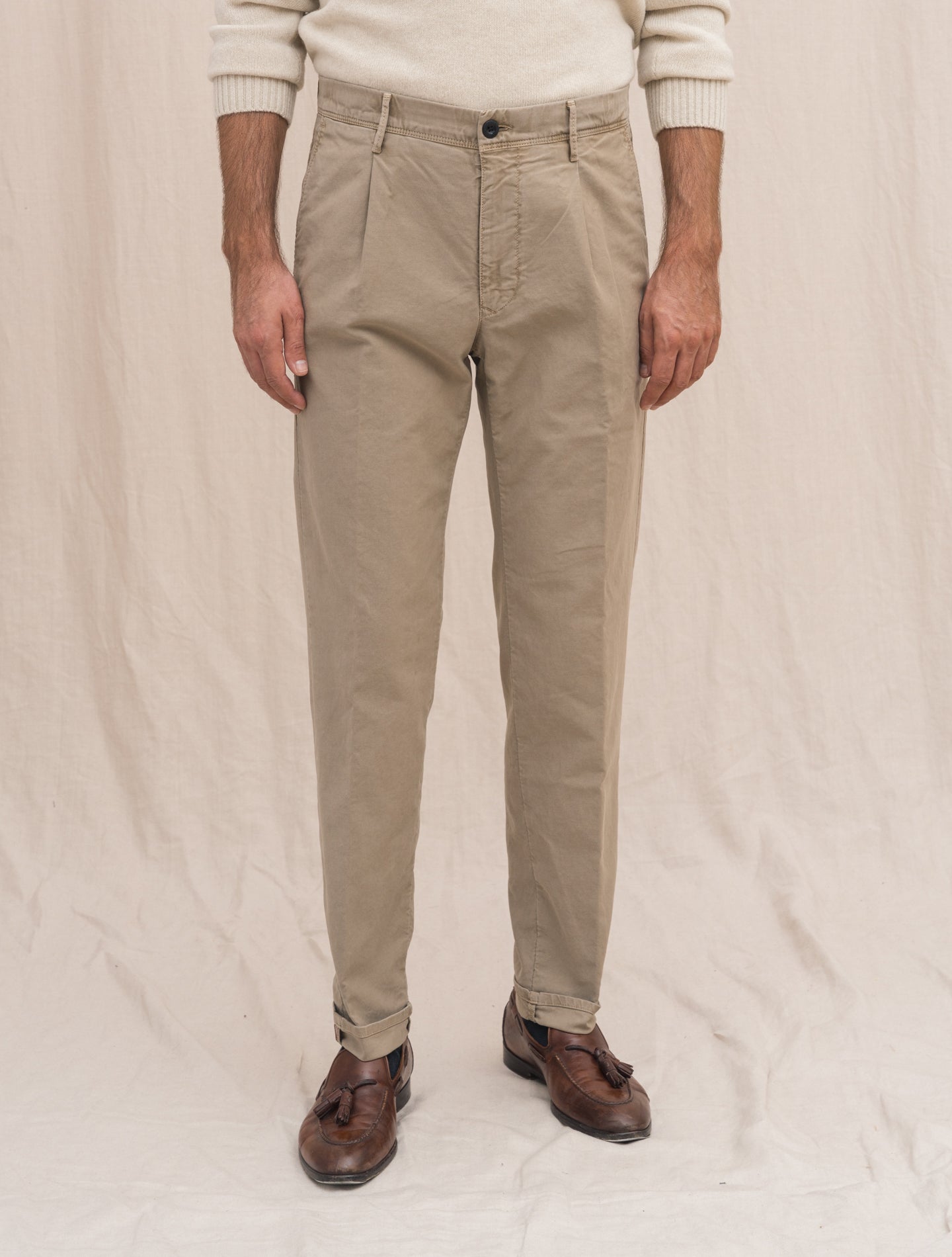 Cotton Twill Tapered Fit Slacks Beige Incotex Trousers 31