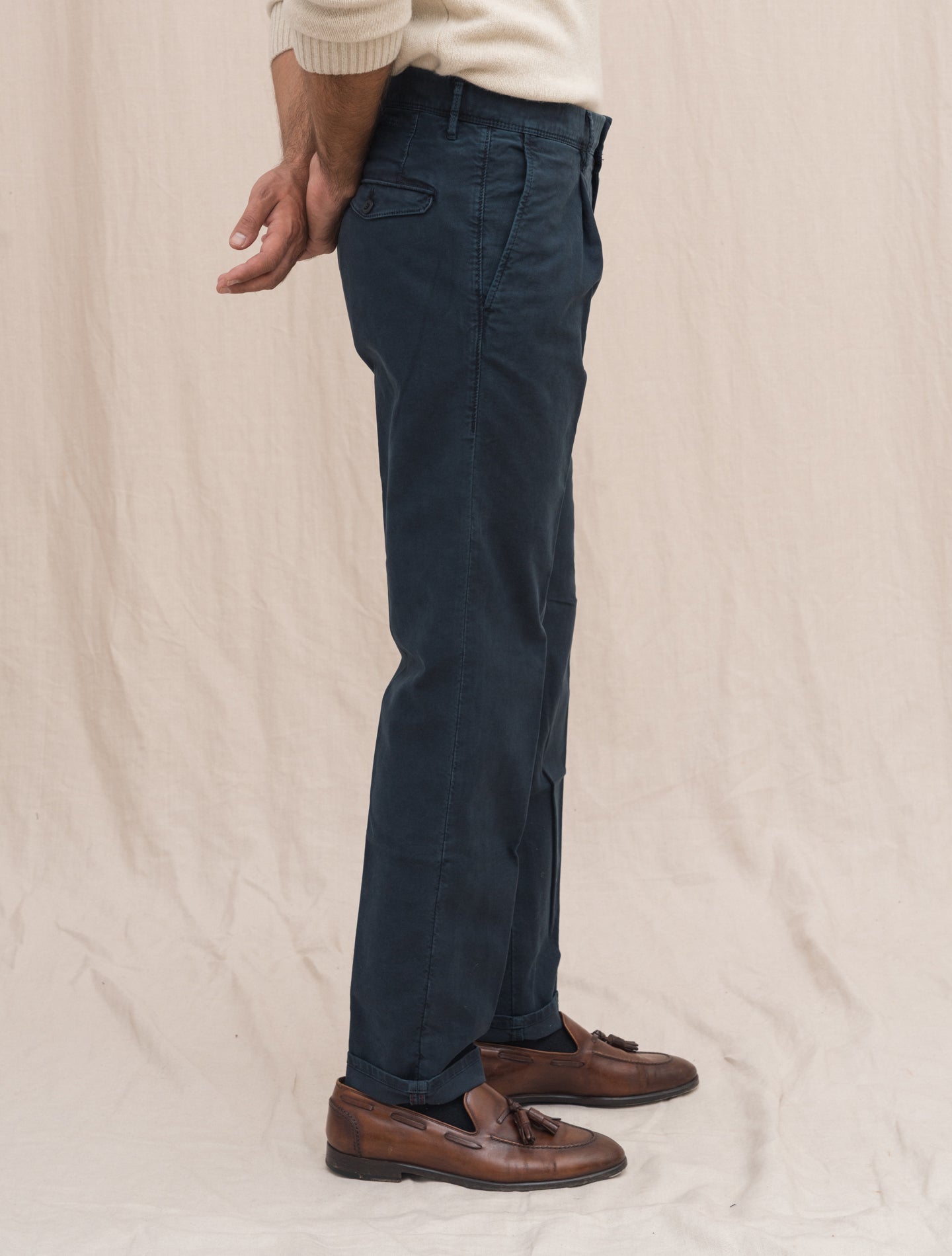 Cotton Twill Tapered Fit Slacks Navy Incotex Trousers 31