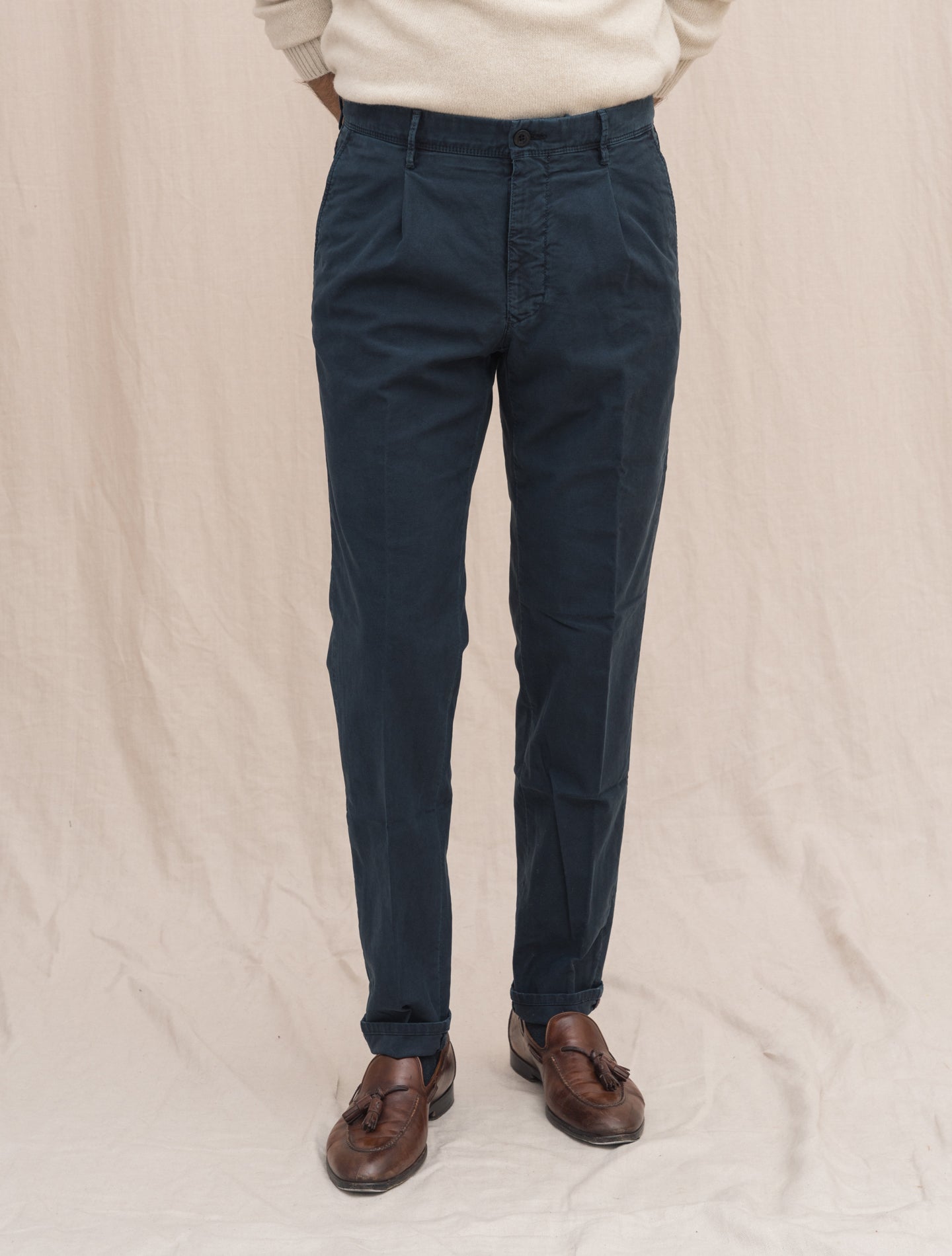 Cotton Twill Tapered Fit Slacks Navy Incotex Trousers 31