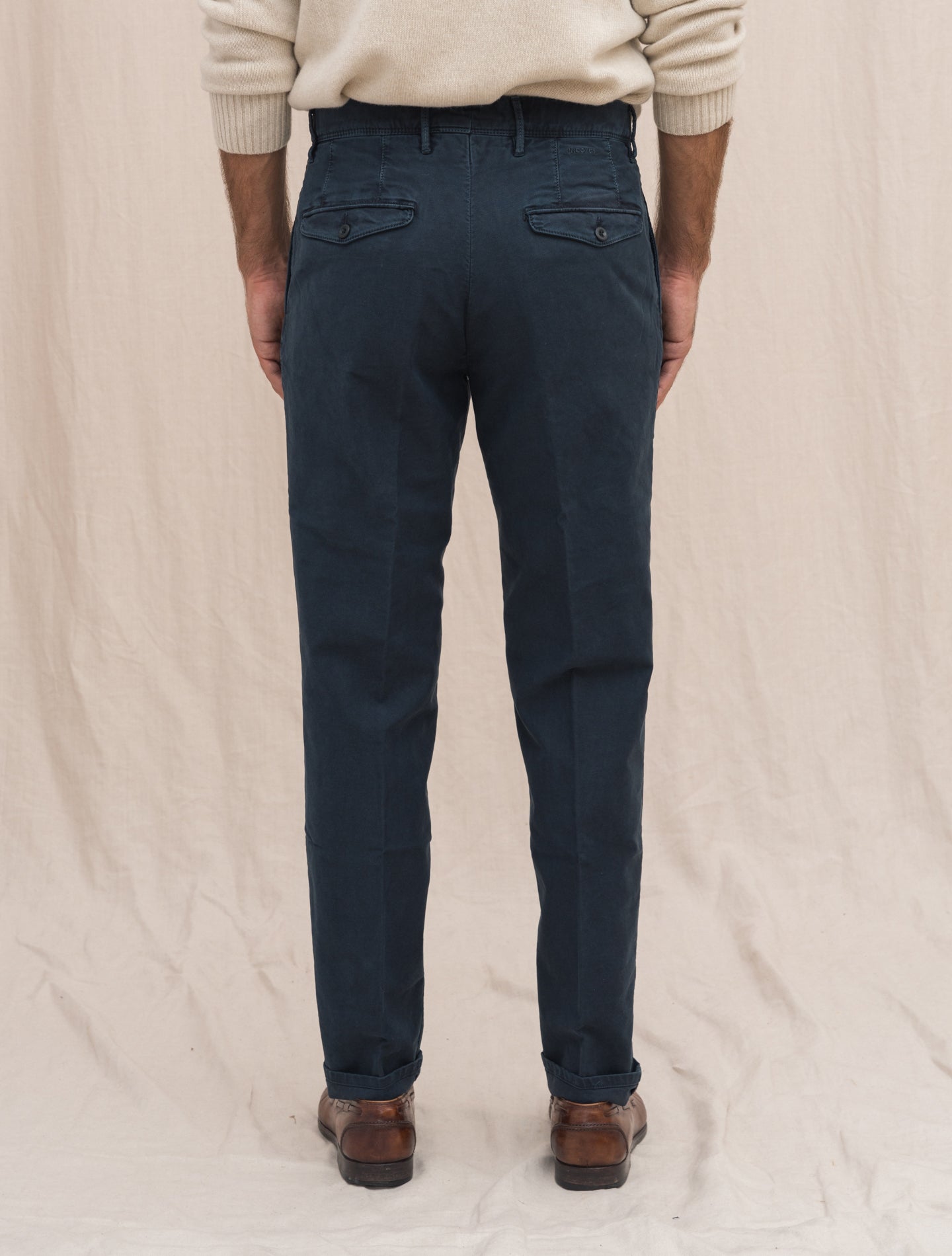 Cotton Twill Tapered Fit Slacks Navy Incotex Trousers 31