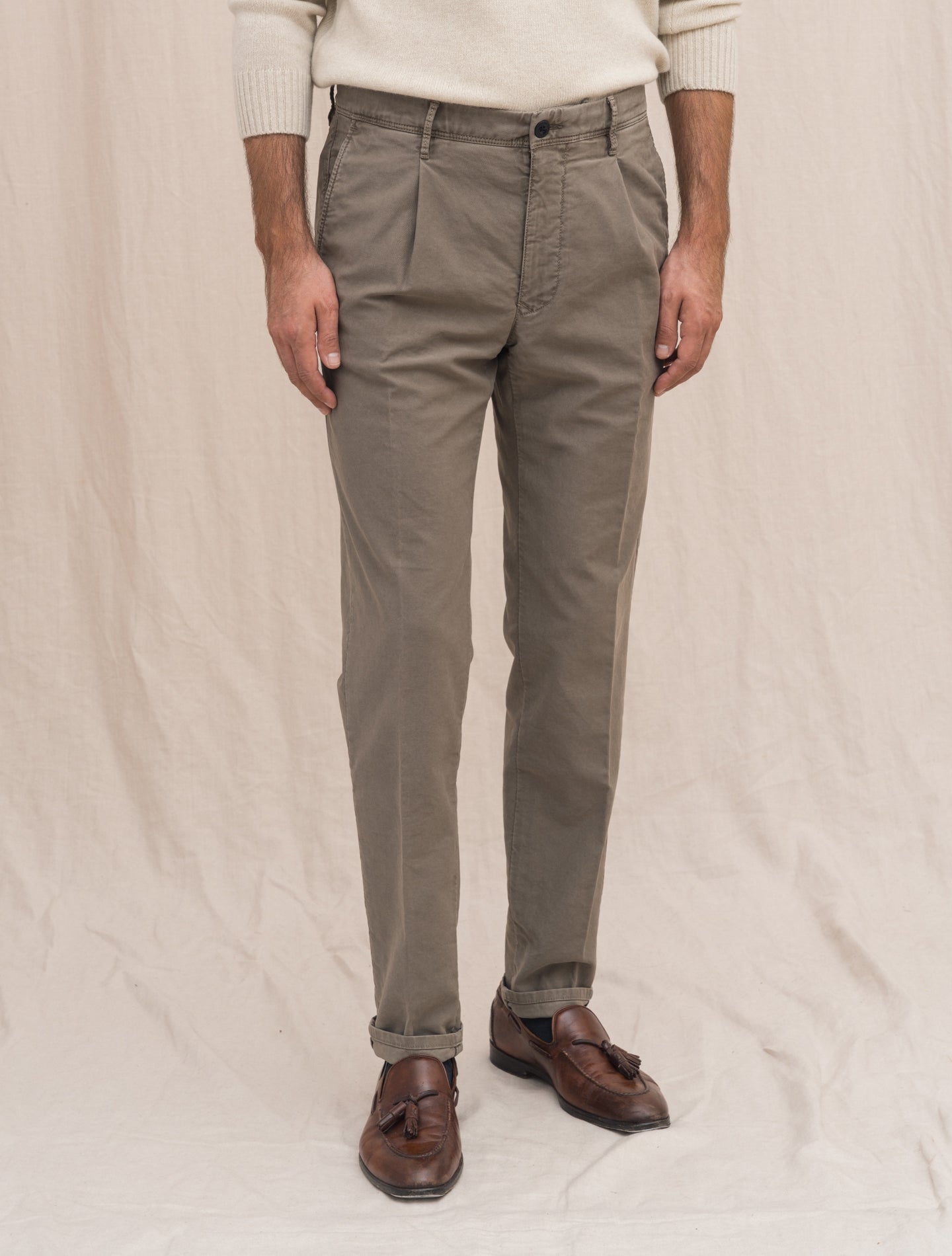 Cotton Twill Tapered Fit Slacks Taupe Incotex Trousers 31