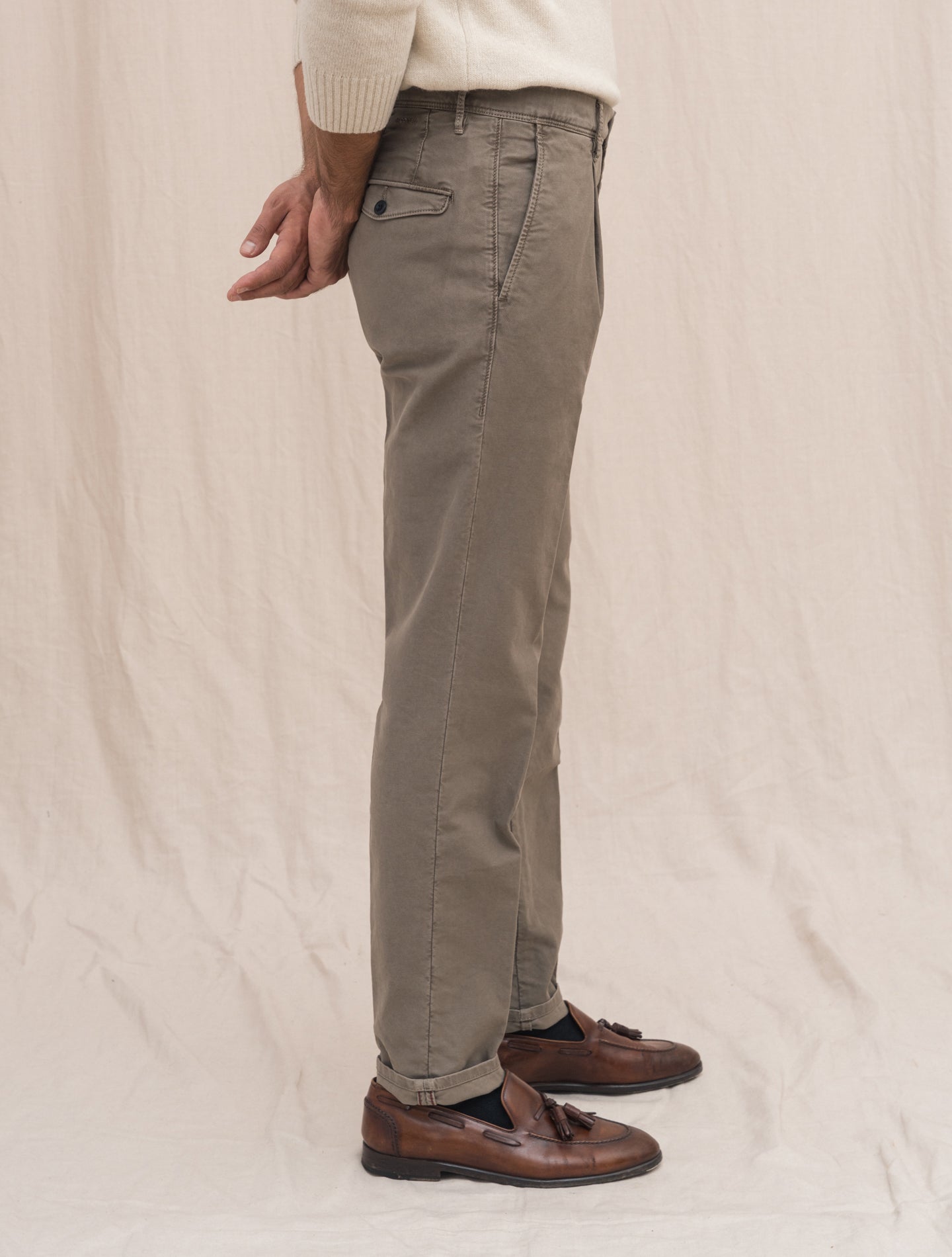 Cotton Twill Tapered Fit Slacks Taupe Incotex Trousers 31