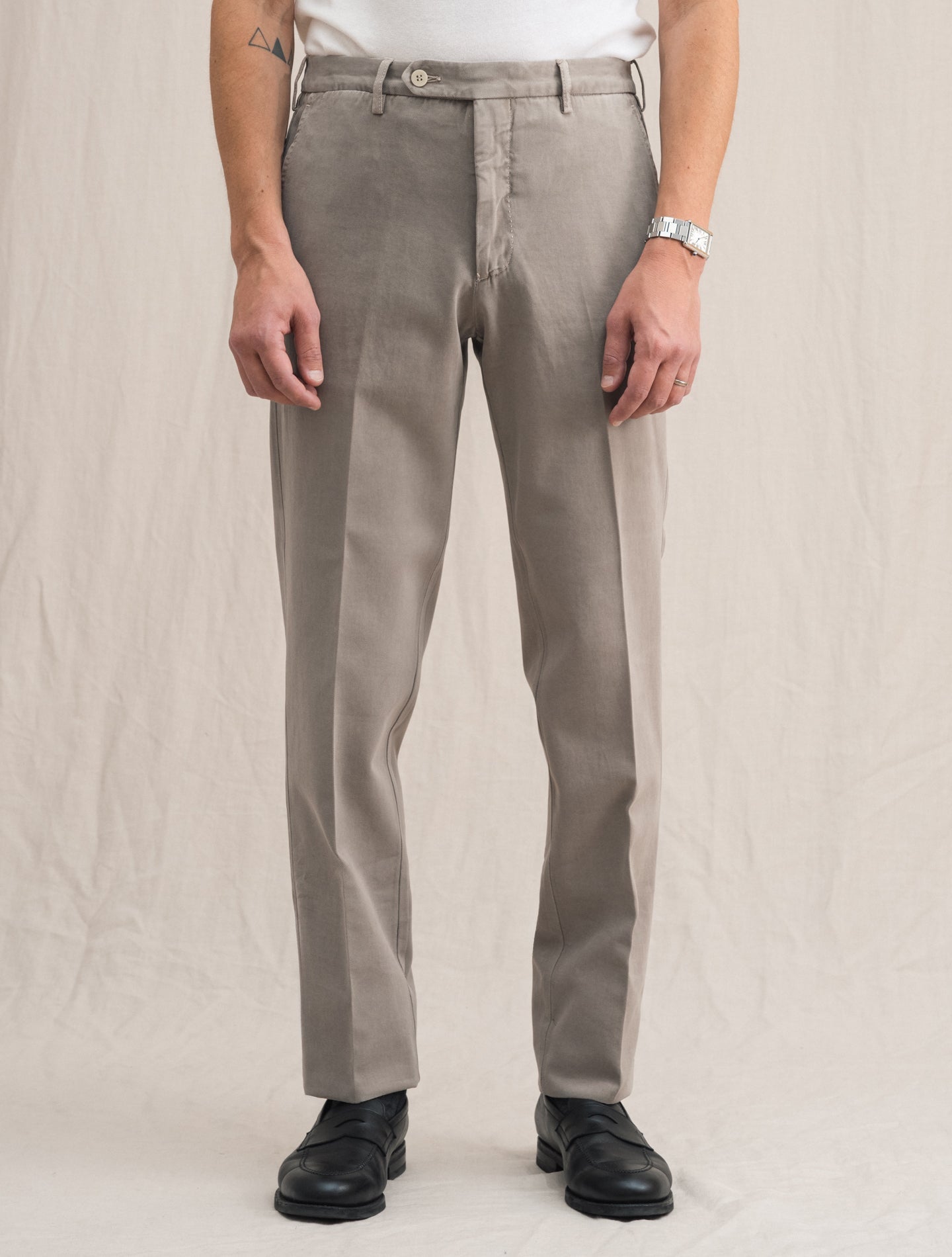 Cotton Twill Trousers Greige | Gabucci