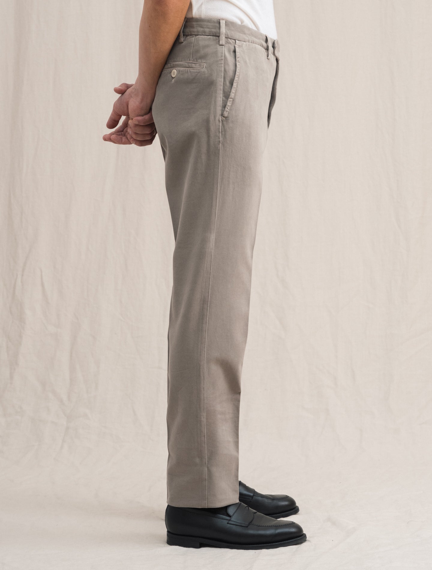 Cotton Twill Trousers Greige | Gabucci