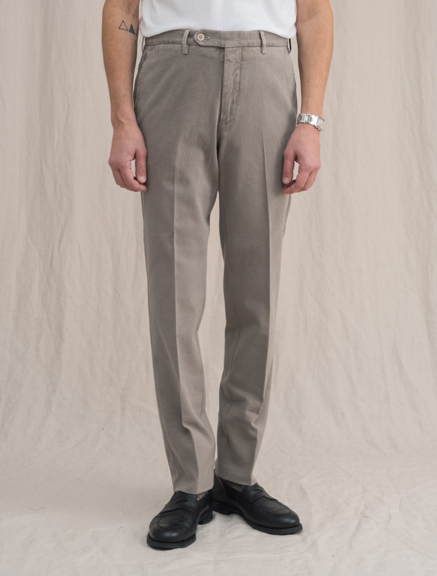 Cotton Twill Trousers Stone | Gabucci