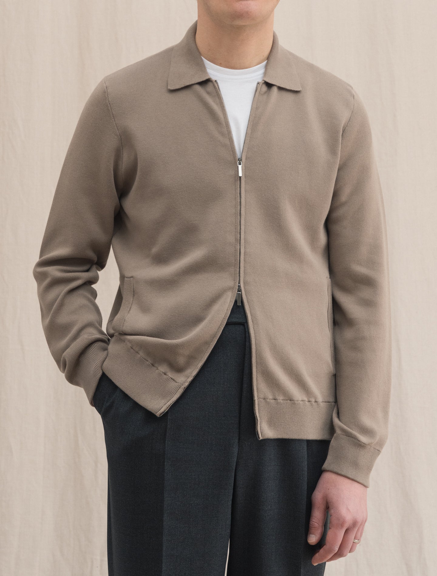 Cotton Zip Jacket Beige Gabucci Knitwear 48