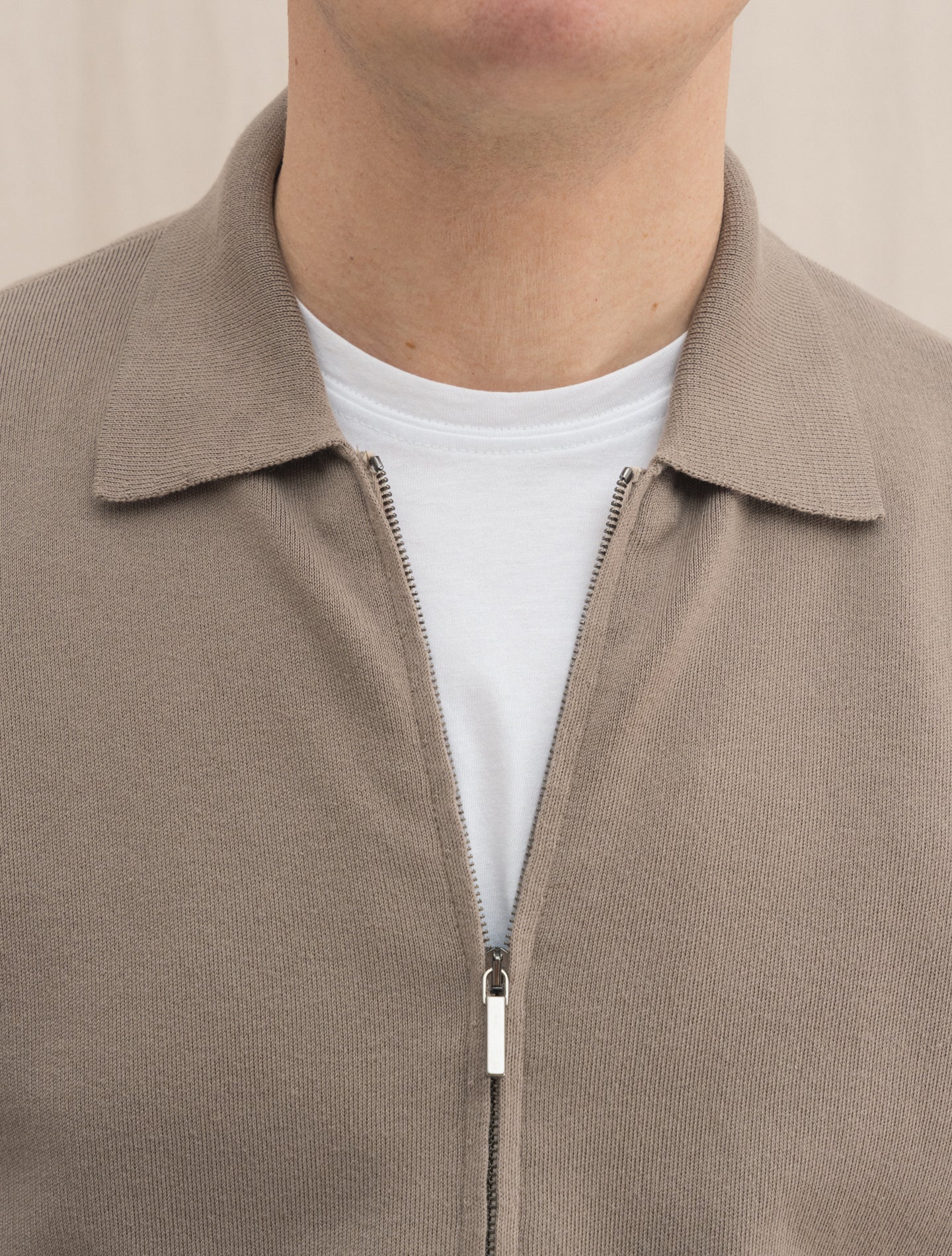 Cotton Zip Jacket Beige | Gabucci