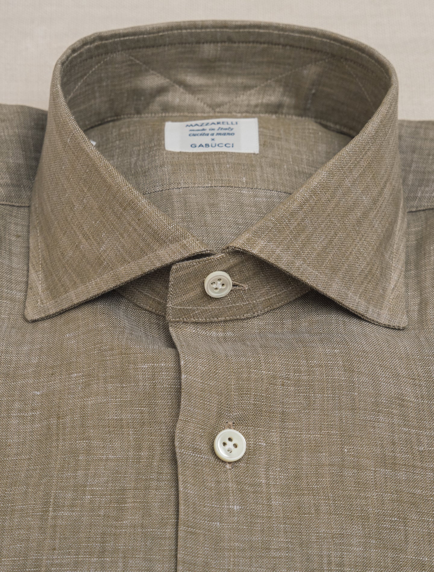 Cut Away Linen Shirt Green Mazzarelli Shirts 38