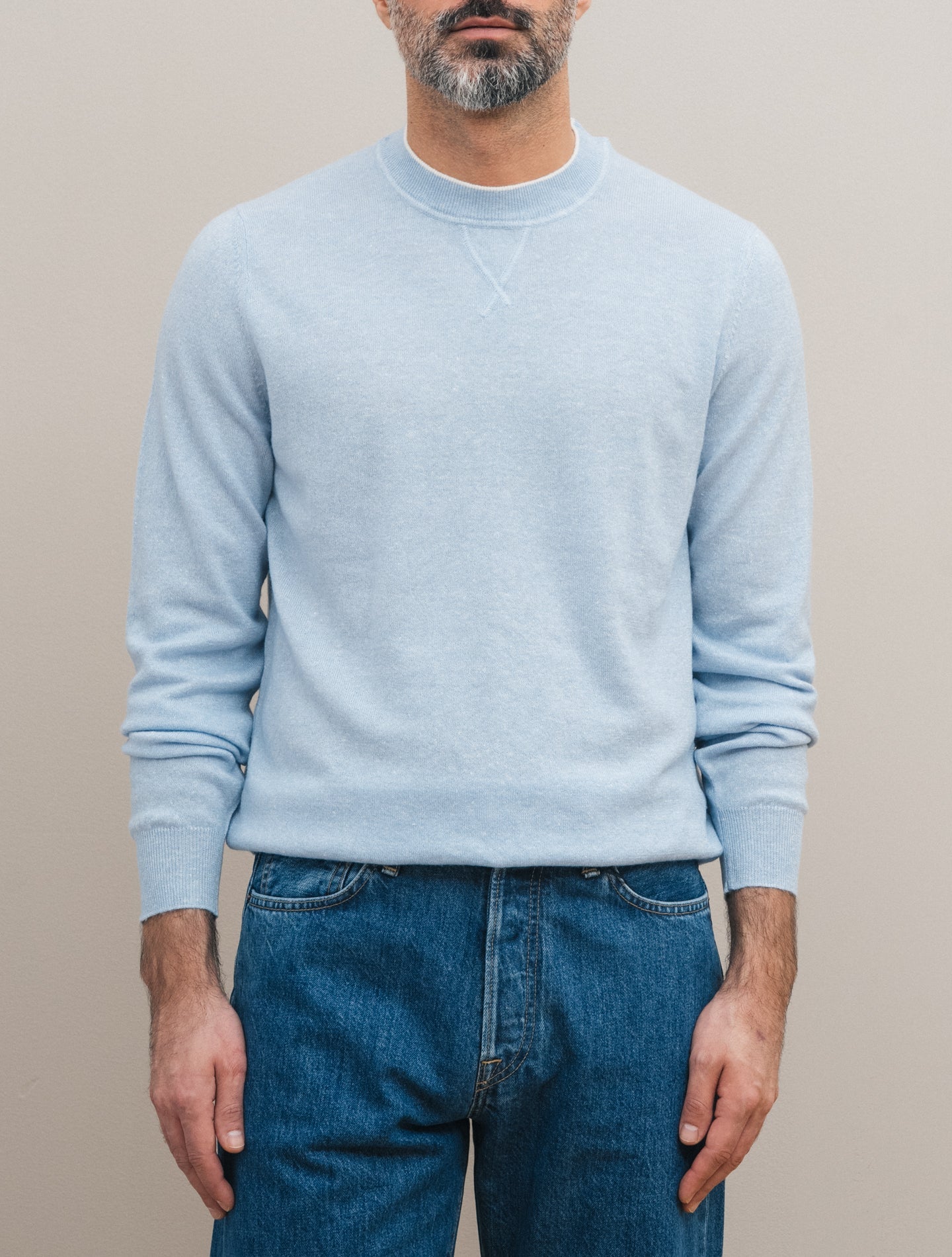 David Knitted Cashmere Linen Crewneck Light Blue Fedeli Knitwear S