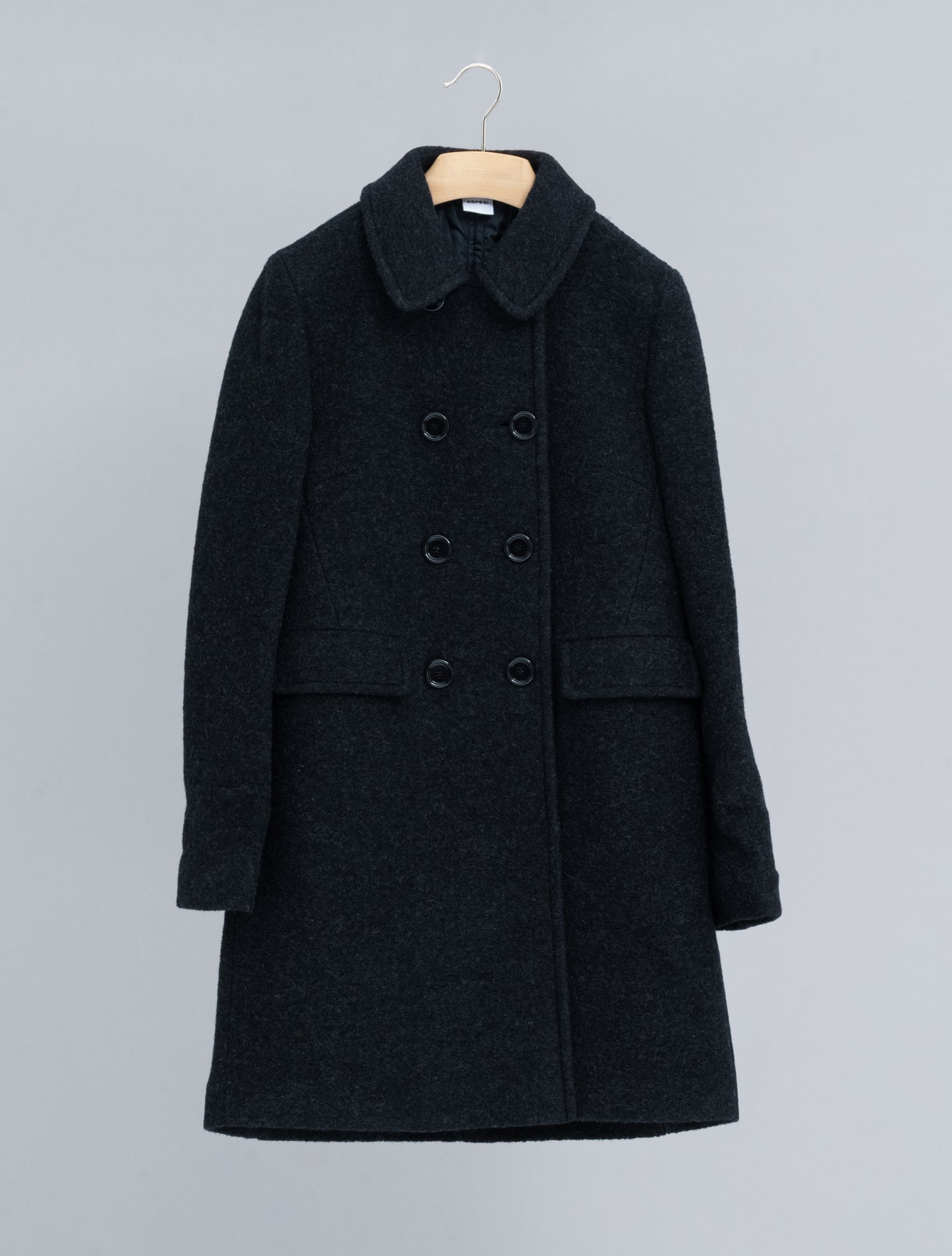 Double Breasted Boiled Wool Coat Navy Melange Aspesi Outerwear IT 38