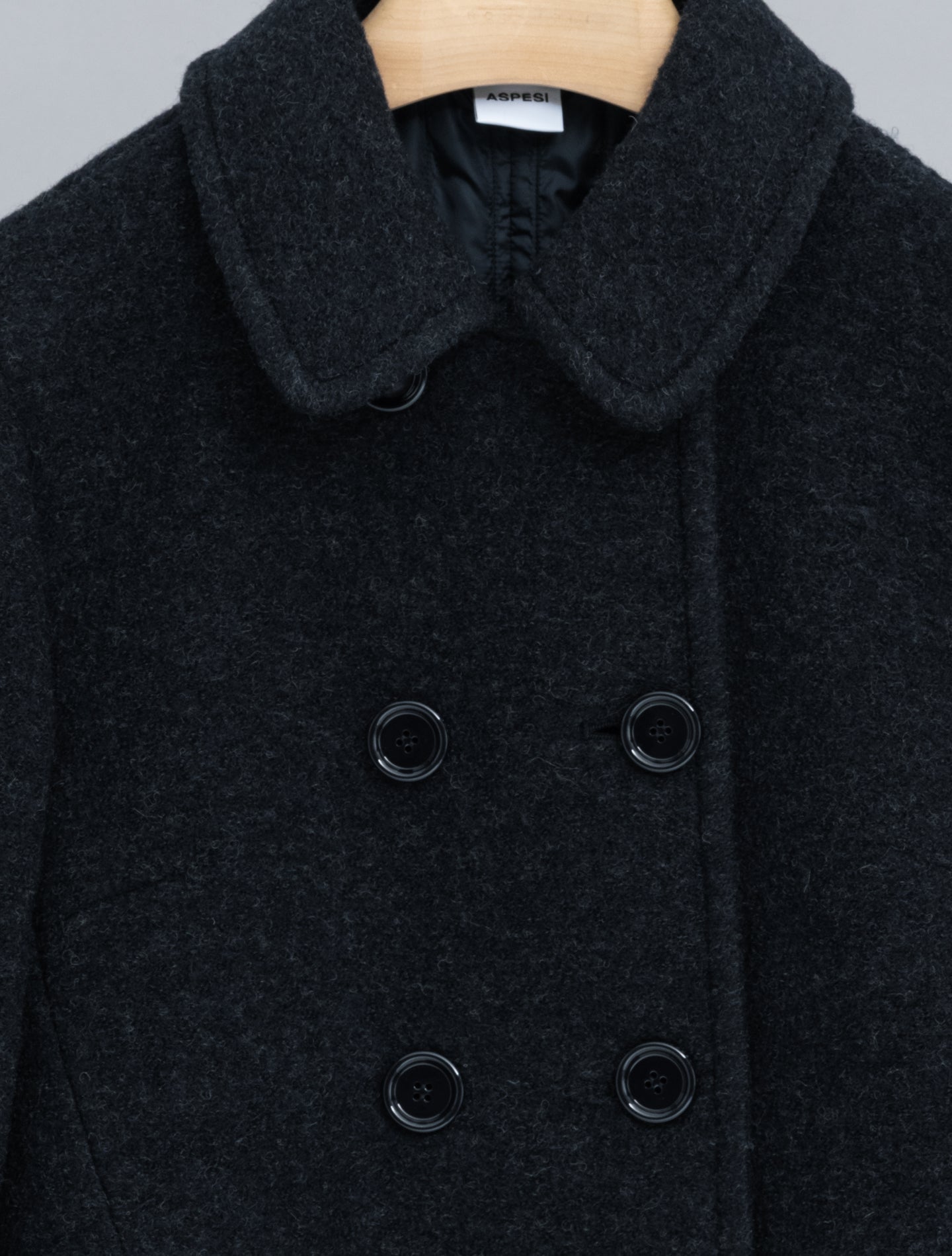 Double Breasted Boiled Wool Coat Navy Melange Aspesi Outerwear IT 38