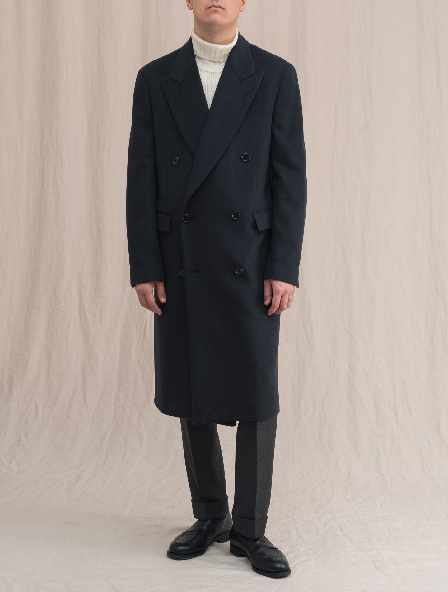 Double Breasted Cashmere Coat Navy Lardini Outerwear 48