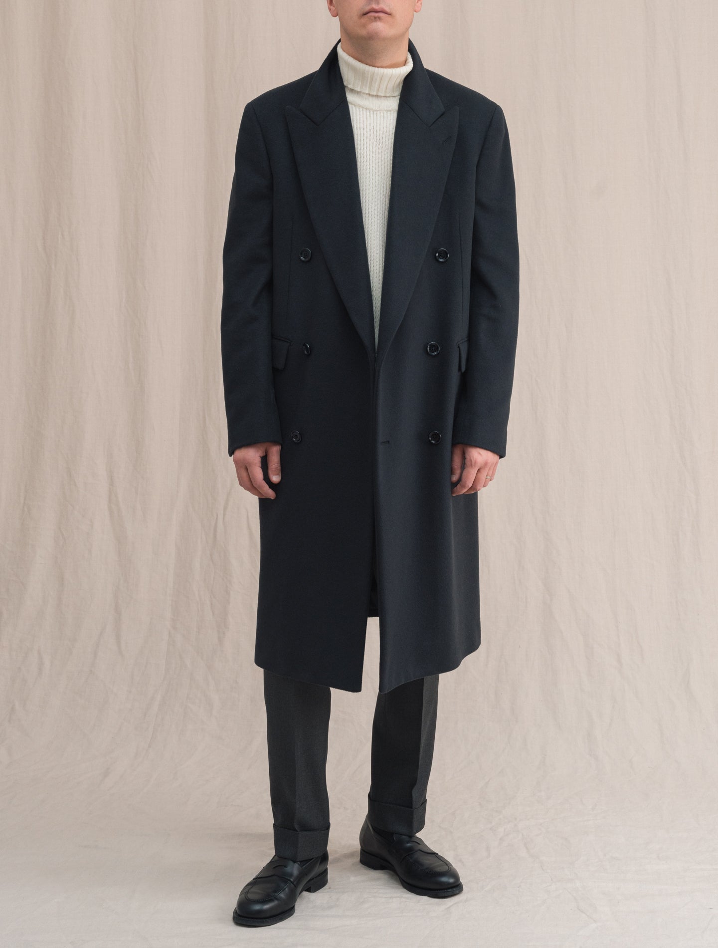 Double Breasted Cashmere Coat Navy Lardini Outerwear 48