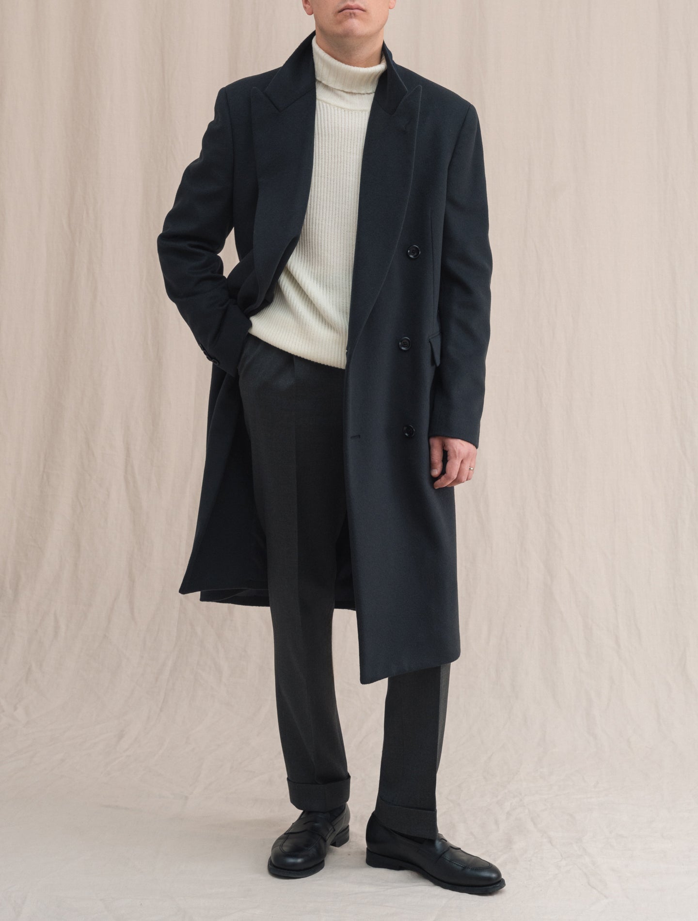 Double Breasted Cashmere Coat Navy | Gabucci