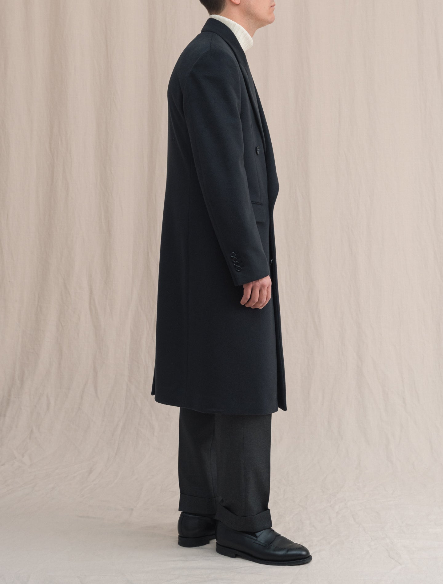 Double Breasted Cashmere Coat Navy | Gabucci