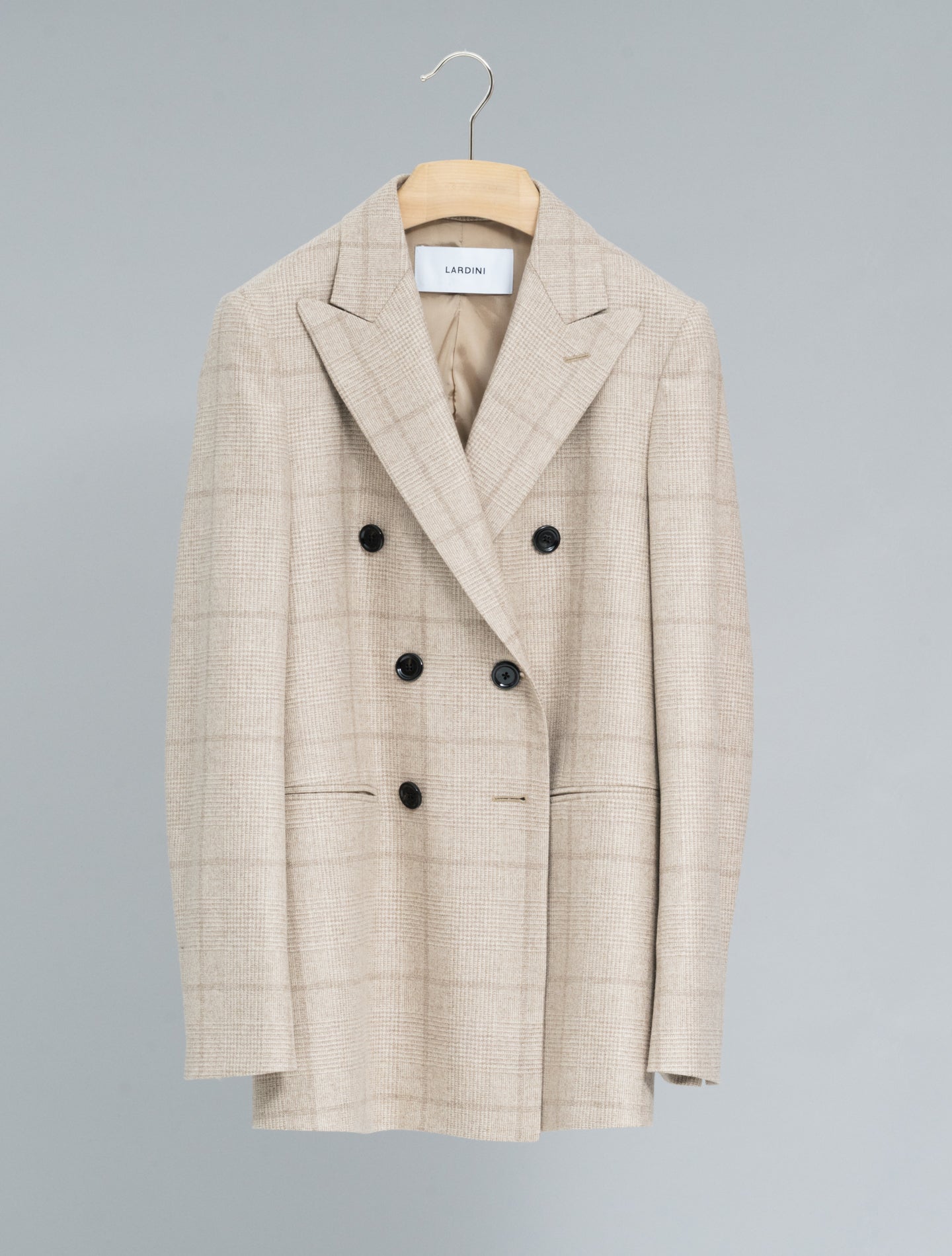 Double Breasted Cashmere Prince of Wales Jacket Beige Lardini Jackets IT 40