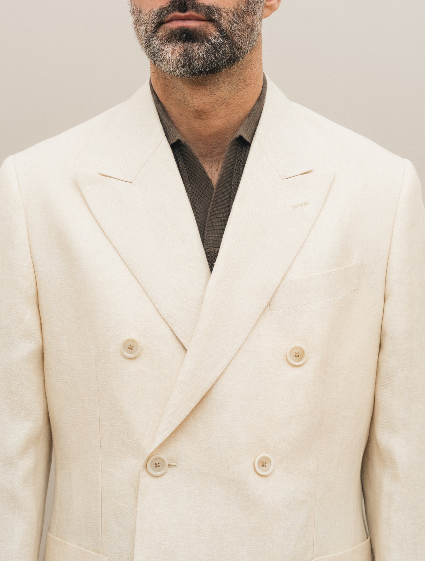 Double Breasted Herringbone Linen Suit Off White Lardini Suits 48