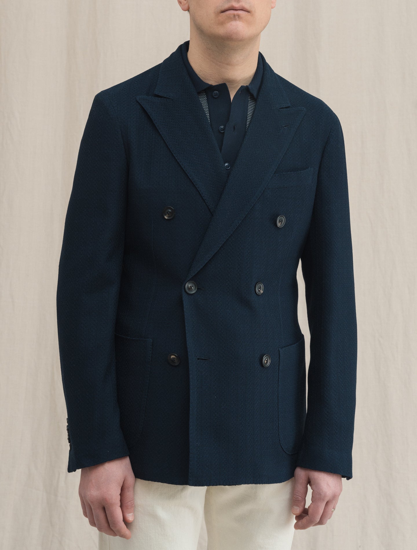 Double Breasted Liknit Jacket Navy Lardini Jackets 48