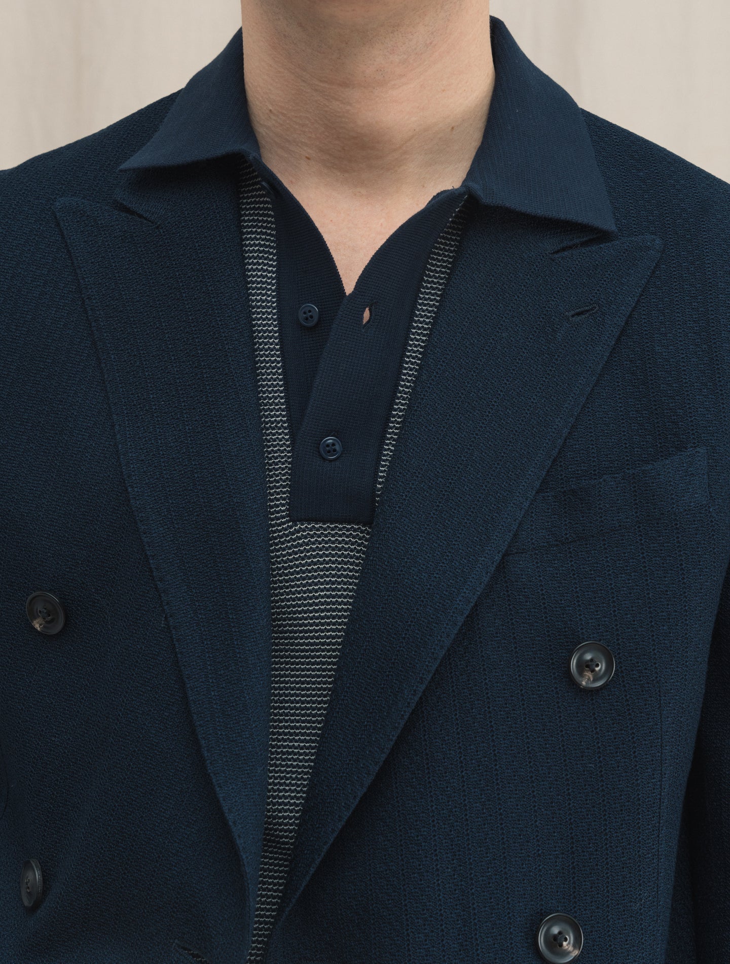 Double Breasted Liknit Jacket Navy Lardini Jackets 48