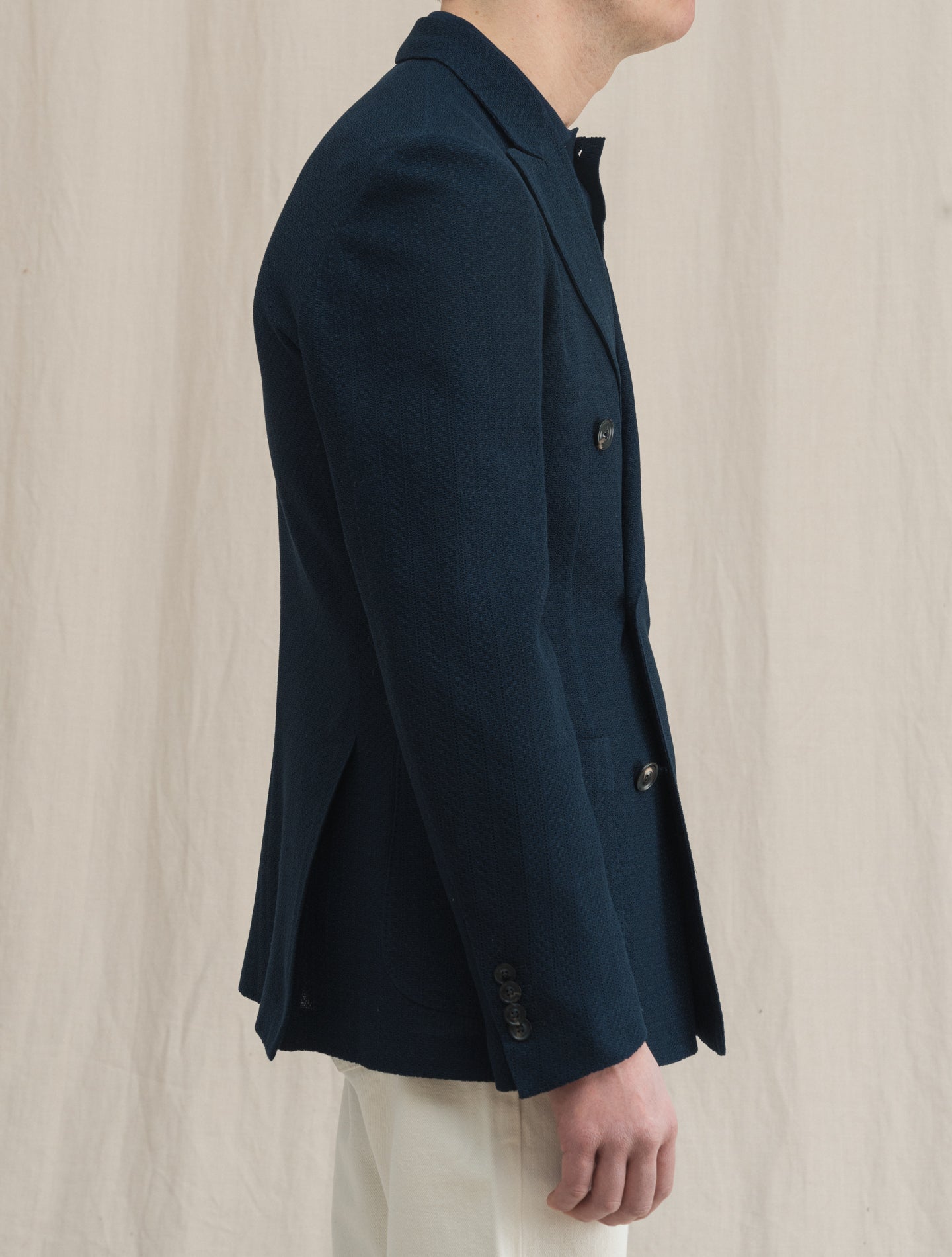 Double Breasted Liknit Jacket Navy Lardini Jackets 48