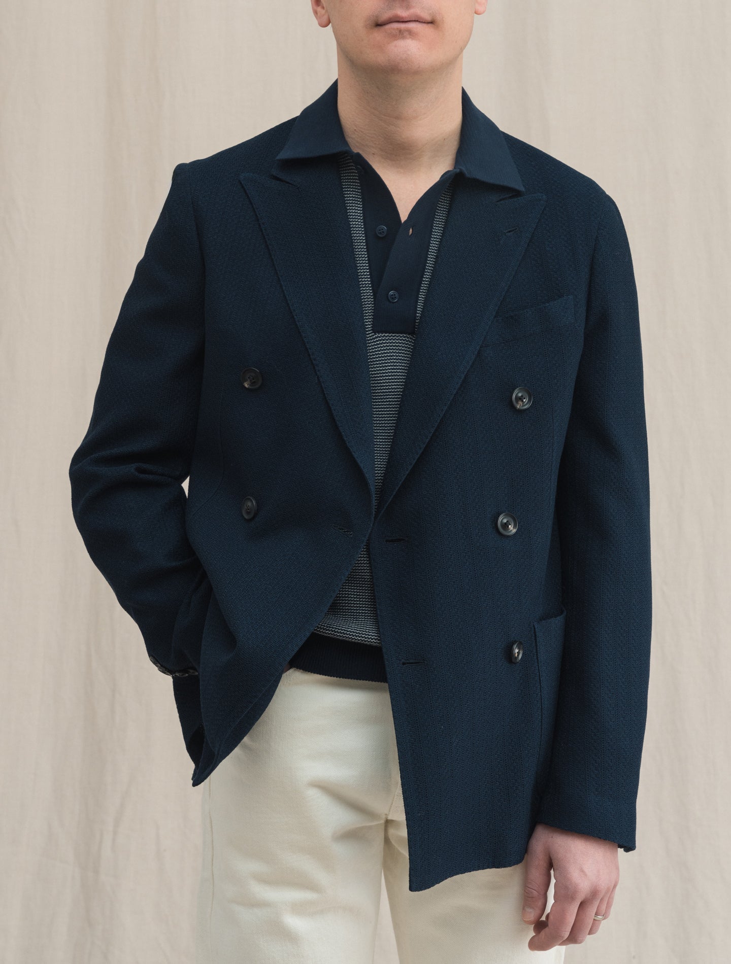 Double Breasted Liknit Jacket Navy Lardini Jackets 48