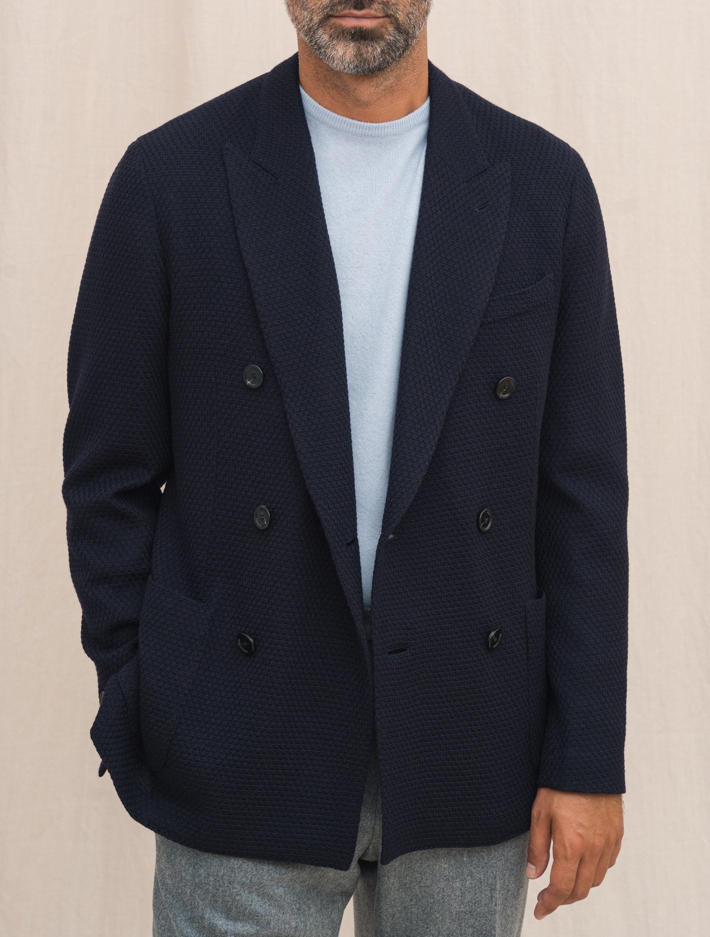 Double Breasted Liknit Wool Jacket Navy Lardini Jackets Gabucci