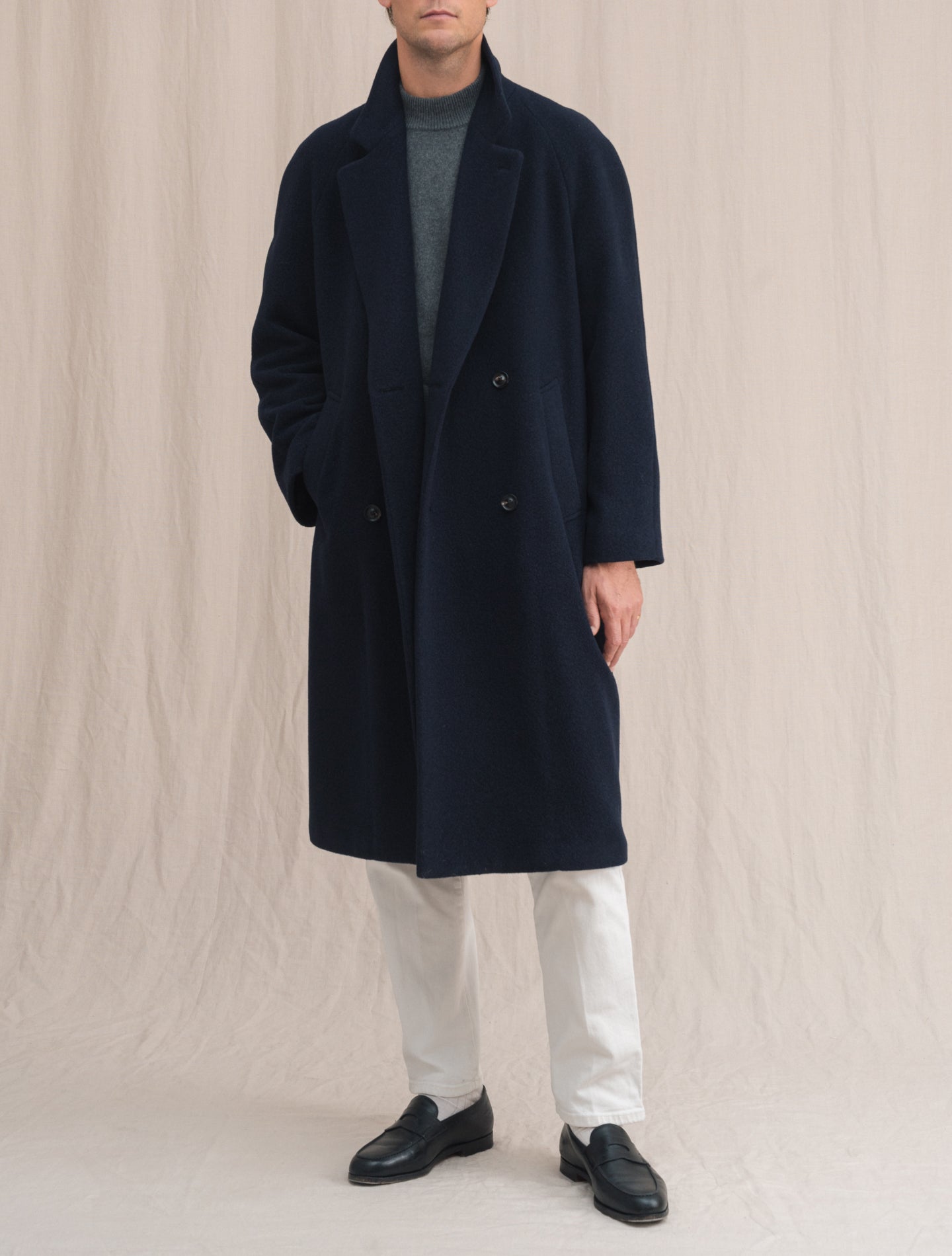 Double Breasted Raglan Coat Navy | Gabucci