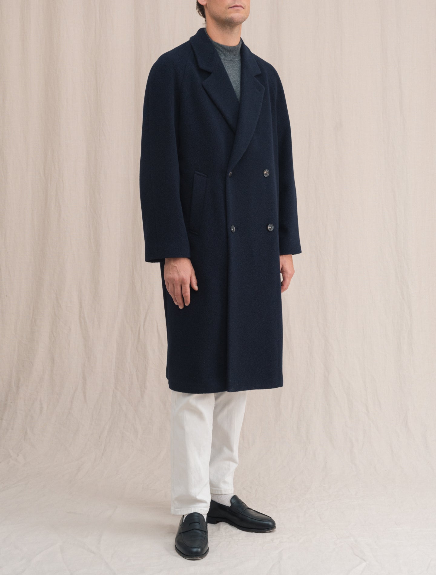 Double Breasted Raglan Coat Navy | Gabucci