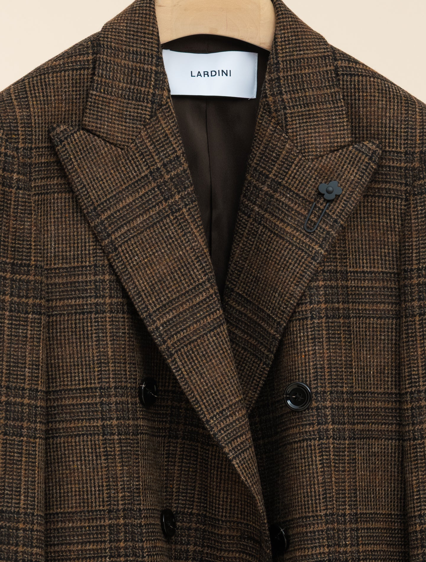 Double Breasted Wool Cashmere Glencheck Jacket Brown Lardini Jackets IT 40