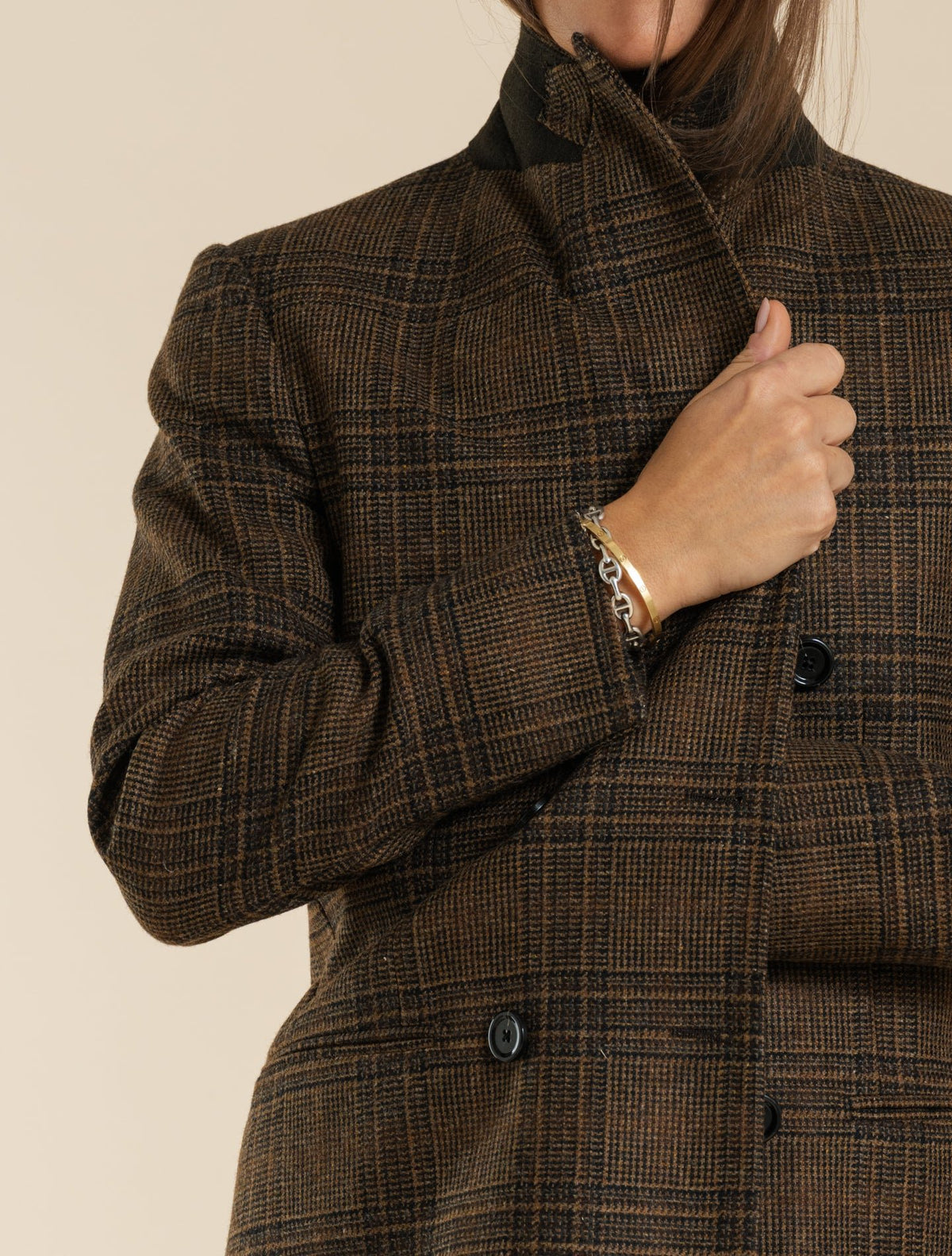 Double Breasted Wool Cashmere Glencheck Jacket Brown Lardini Jackets IT 40