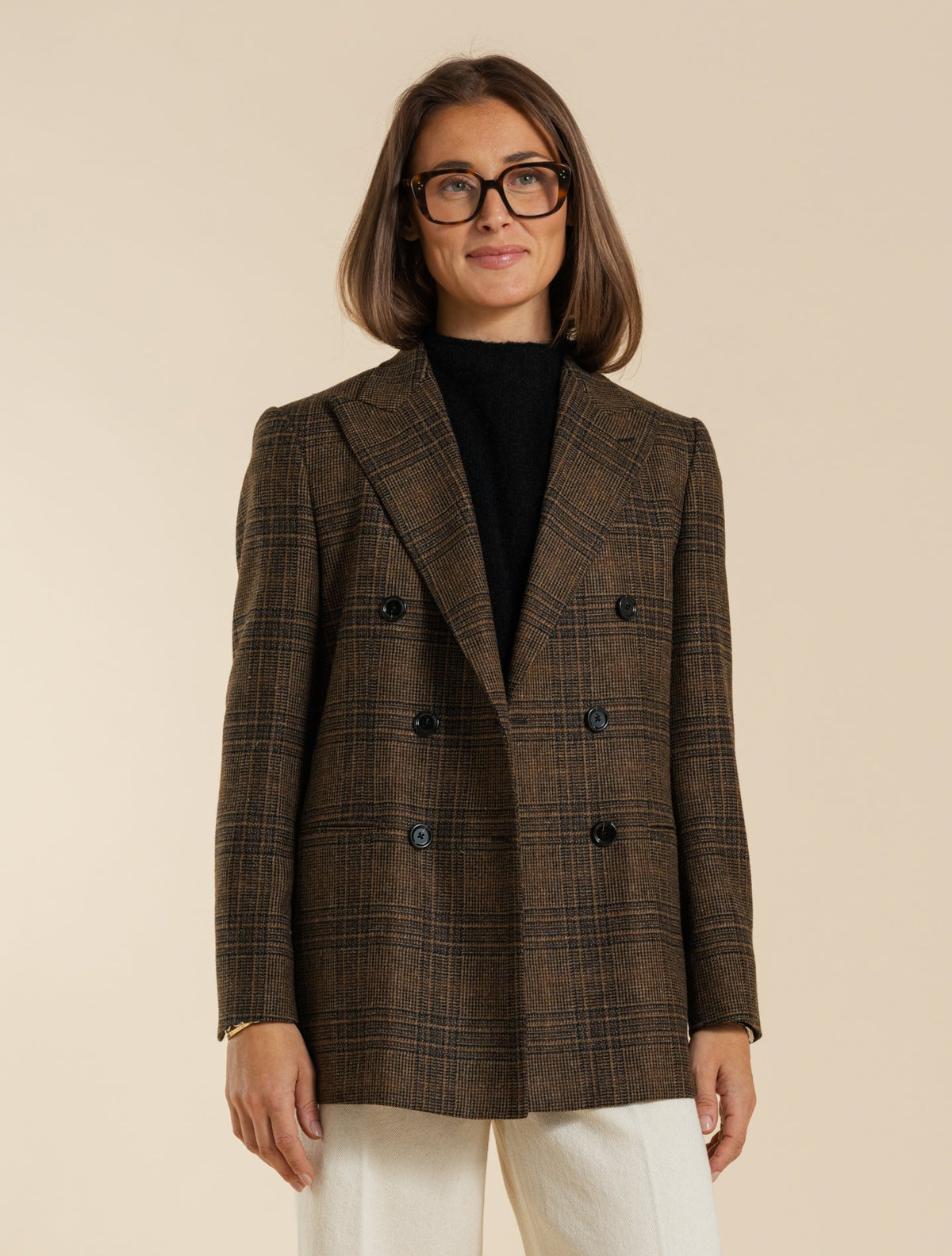 Double Breasted Wool Cashmere Glencheck Jacket Brown Lardini Jackets IT 40