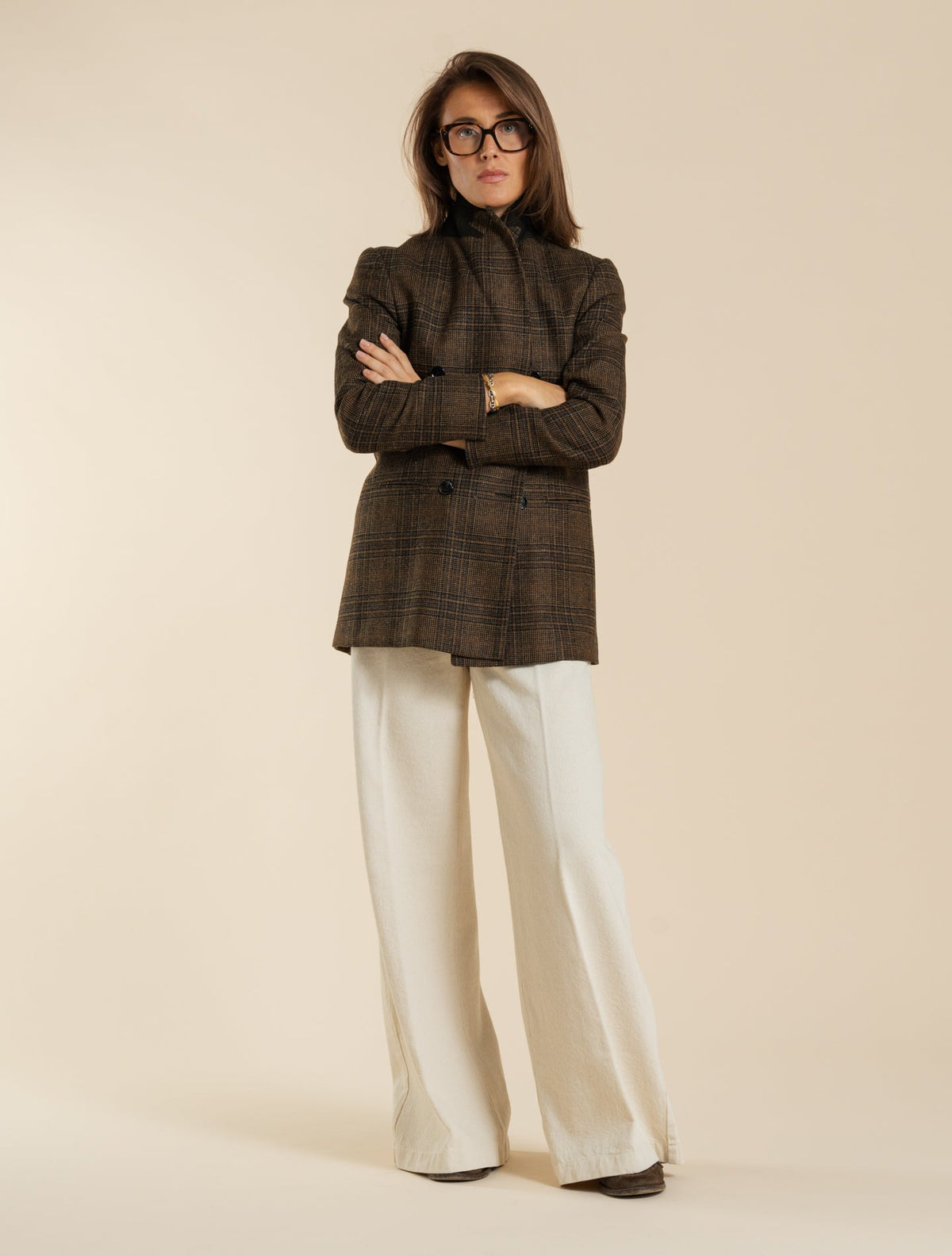Double Breasted Wool Cashmere Glencheck Jacket Brown Lardini Jackets IT 40