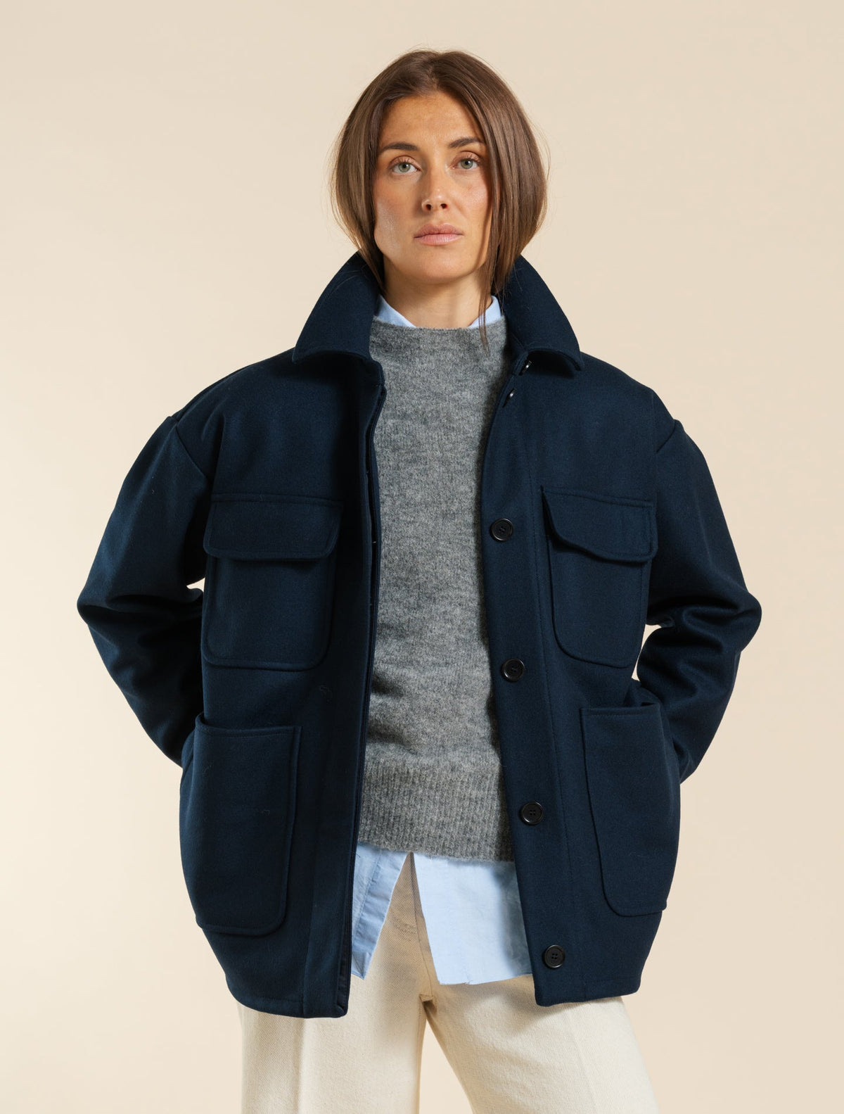 Double-faced Wool Shirt Jacket Navy Aspesi Outerwear IT 36