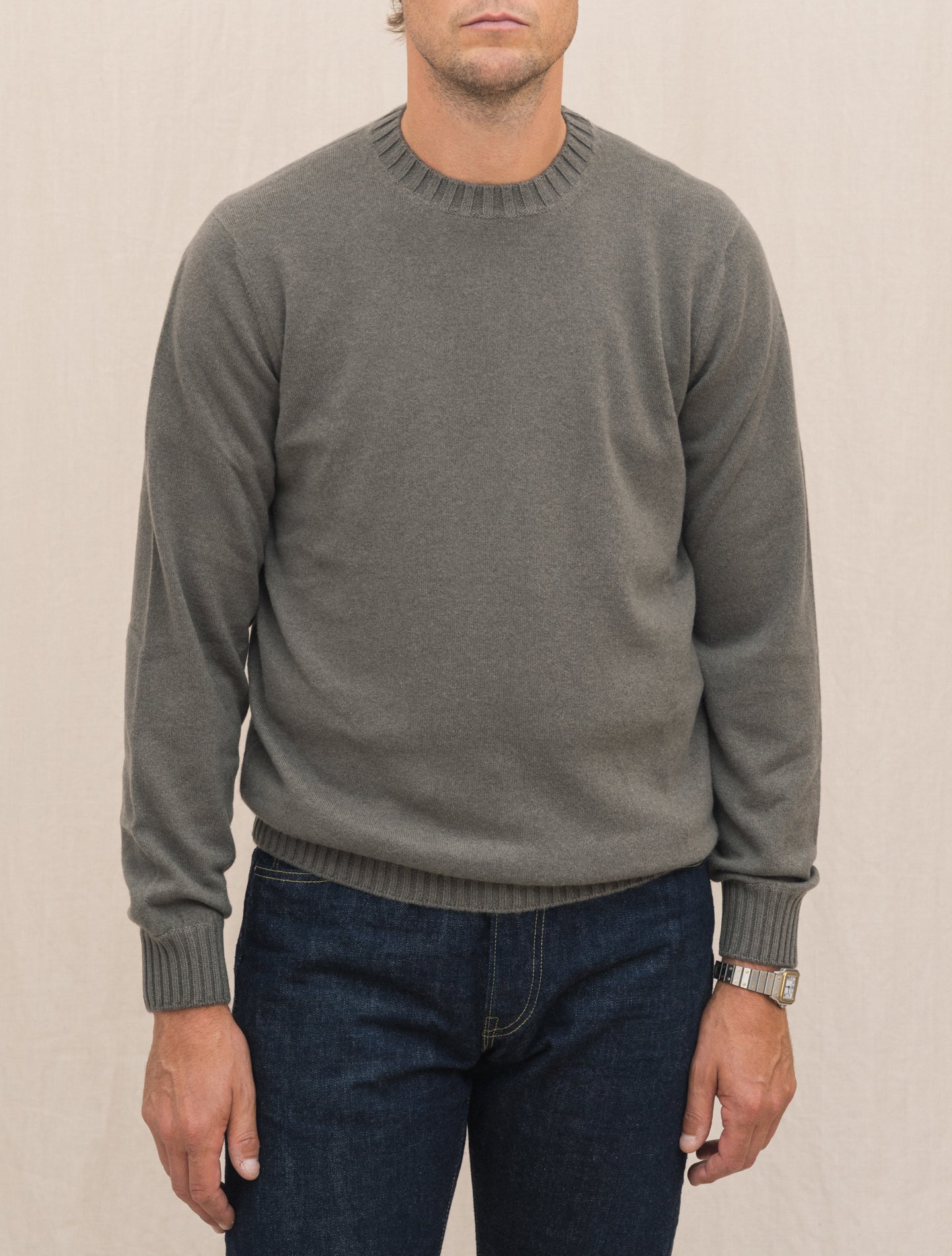 Duvet Cashmere Knitted Crewneck Khaki Green Fioroni Knitwear 48