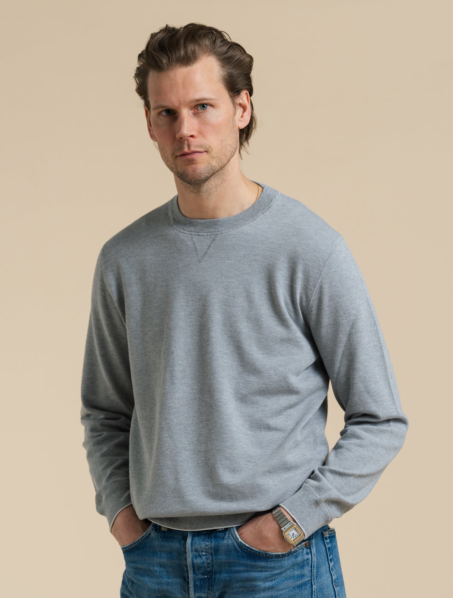 Egyptian Cotton Crewneck Sweater Grey Gabucci Knitwear 48