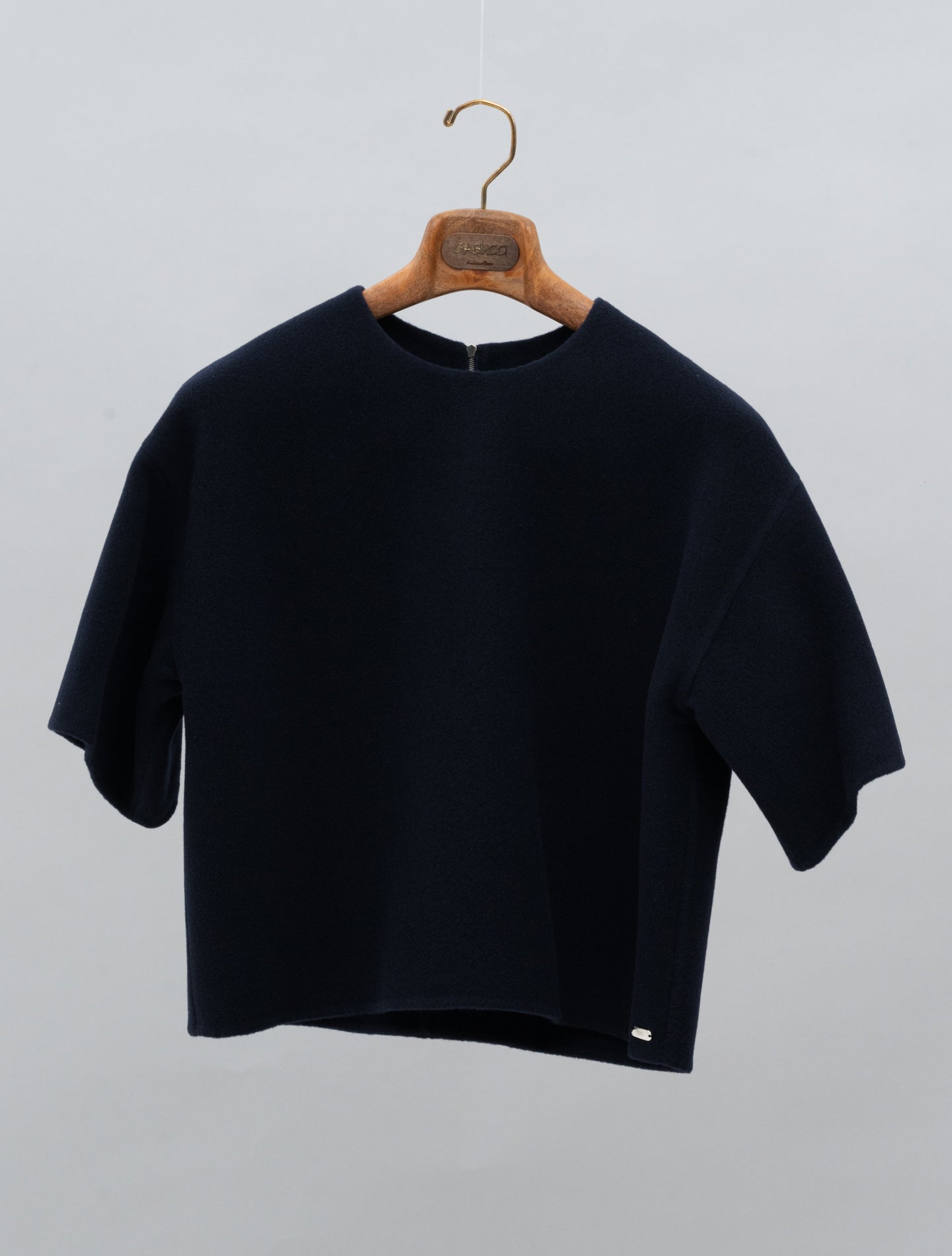 Emerald Wool Cashmere Short Sleeve Top Navy Fedeli Blouses IT 40