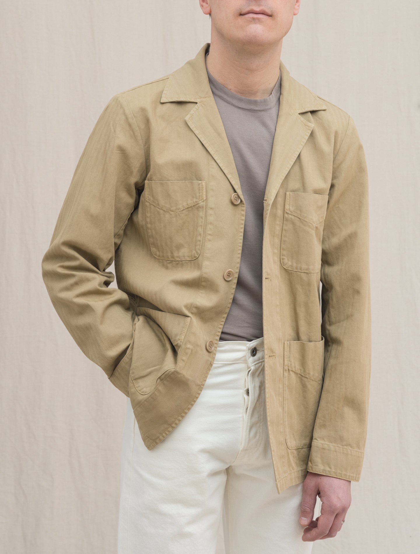 Fandango HBT Cotton Linen Jacket Beige Aspesi Jackets S